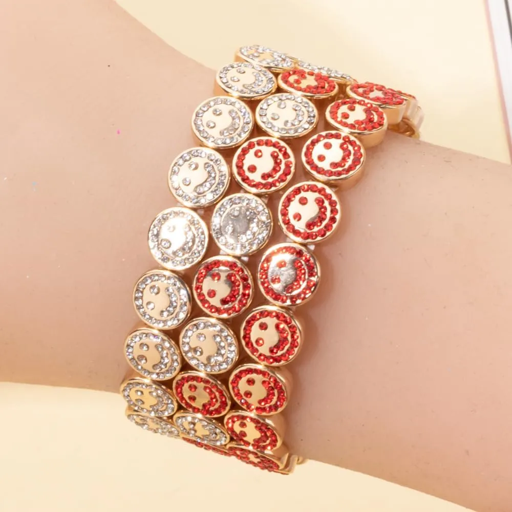 Bangle Paved Diamond Enamel Beaded Bracelets For Women Boho Gold Color Elastic Bracelets