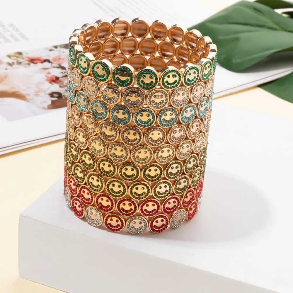 Bangle Paved Diamond Enamel Beaded Bracelets For Women Boho Gold Color Elastic Bracelets
