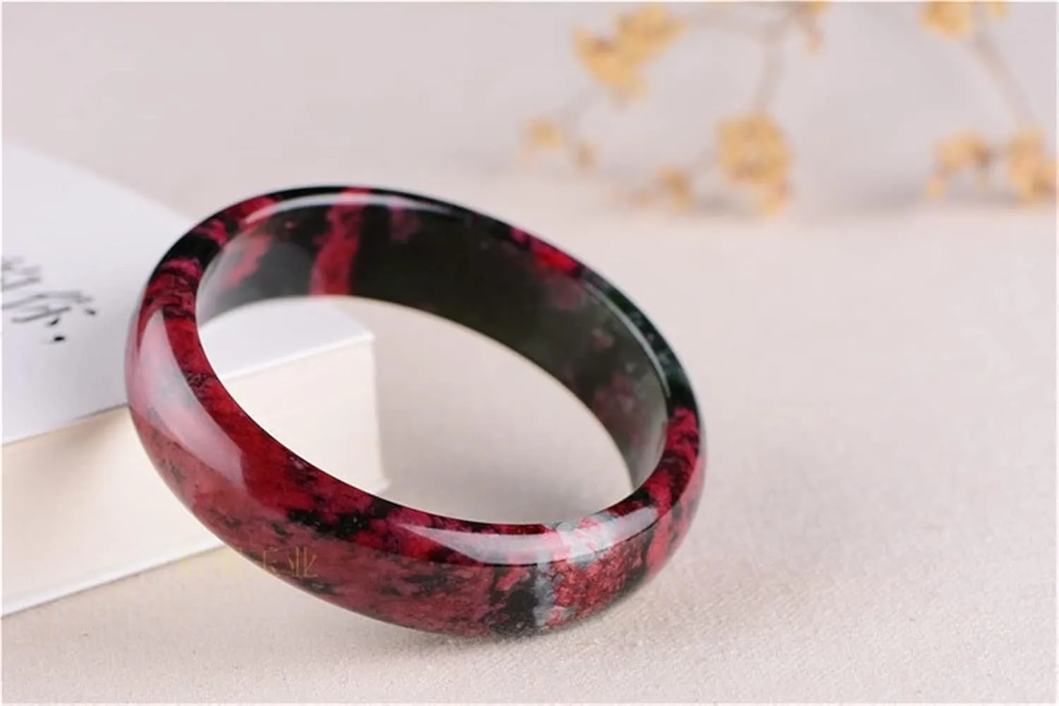 Bangles for Womens,Natural Pink Jade Bangle Bracelet Pink Black Flower Gemstone Jade Bracelet Authentic Jadeite Jade Jade Jewelry Real Jade (Gem Color : 61 62MM