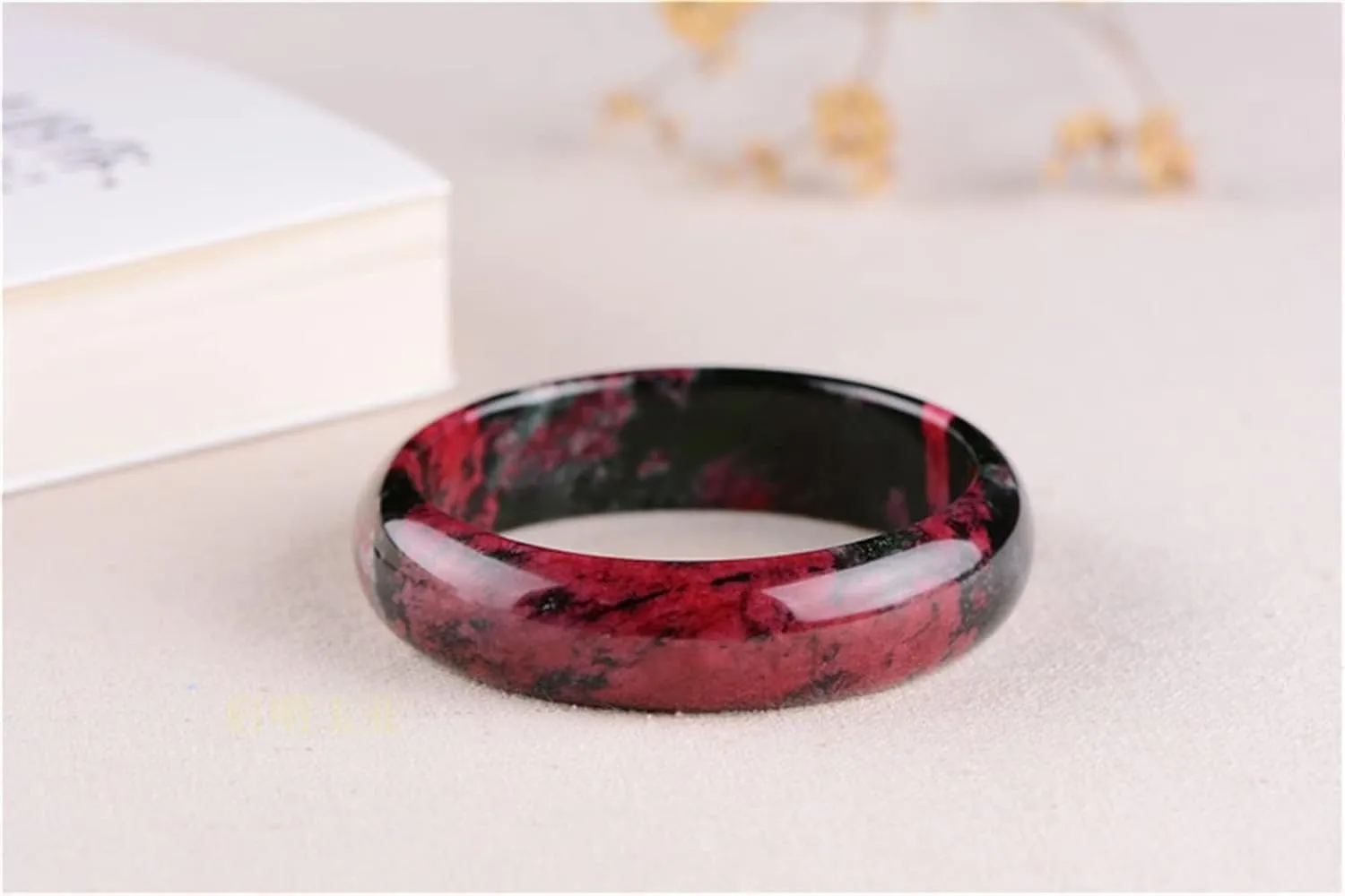 Bangles for Womens,Natural Pink Jade Bangle Bracelet Pink Black Flower Gemstone Jade Bracelet Authentic Jadeite Jade Jade Jewelry Real Jade (Gem Color : 61 62MM