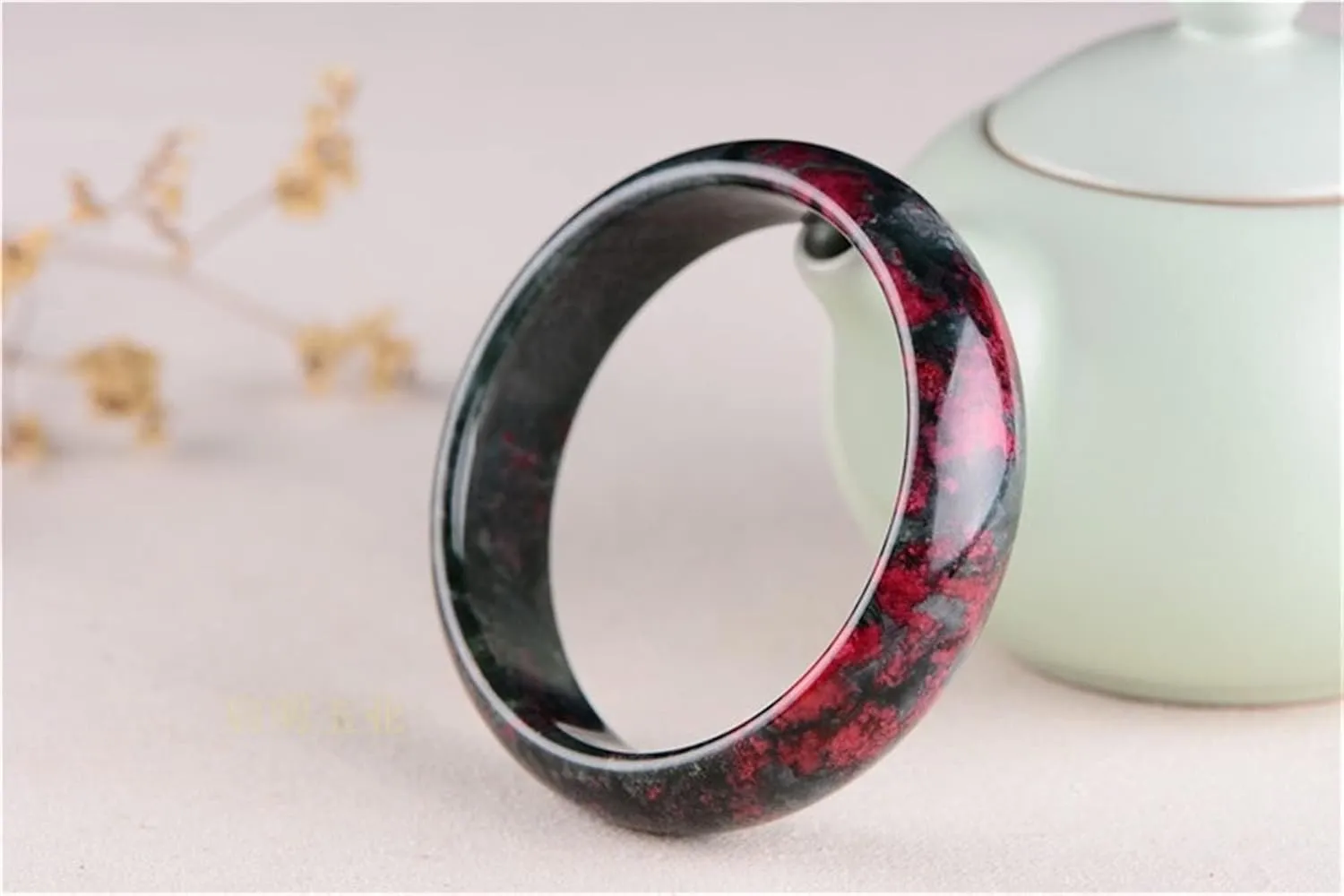 Bangles for Womens,Natural Pink Jade Bangle Bracelet Pink Black Flower Gemstone Jade Bracelet Authentic Jadeite Jade Jade Jewelry Real Jade (Gem Color : 61 62MM