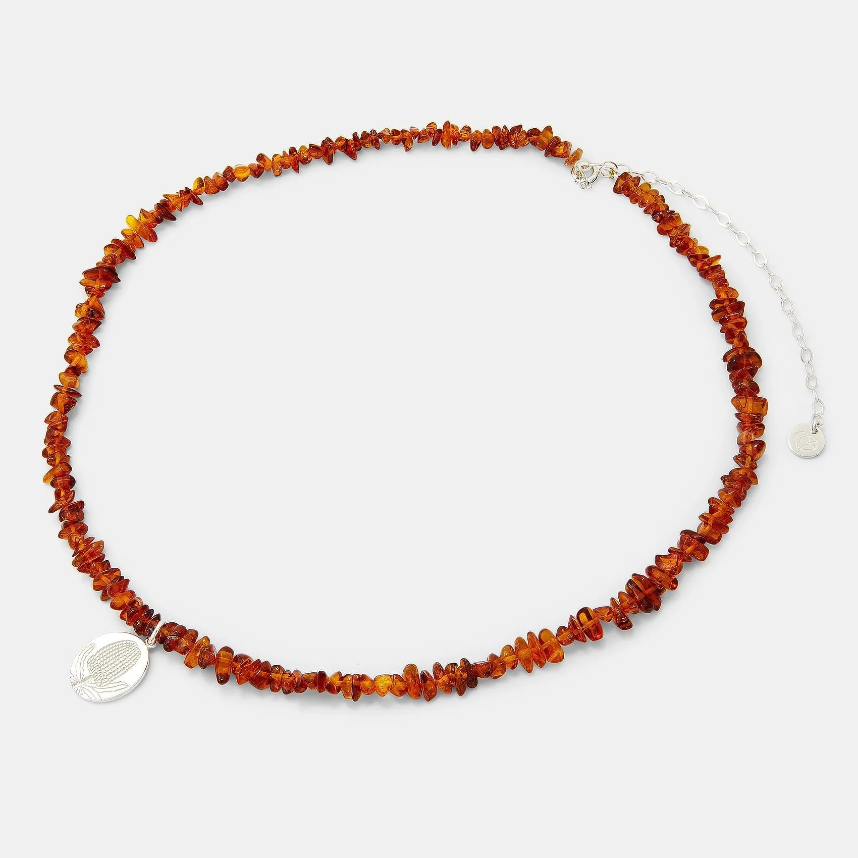 Banksia Oval Pendant on Amber Beaded Necklace