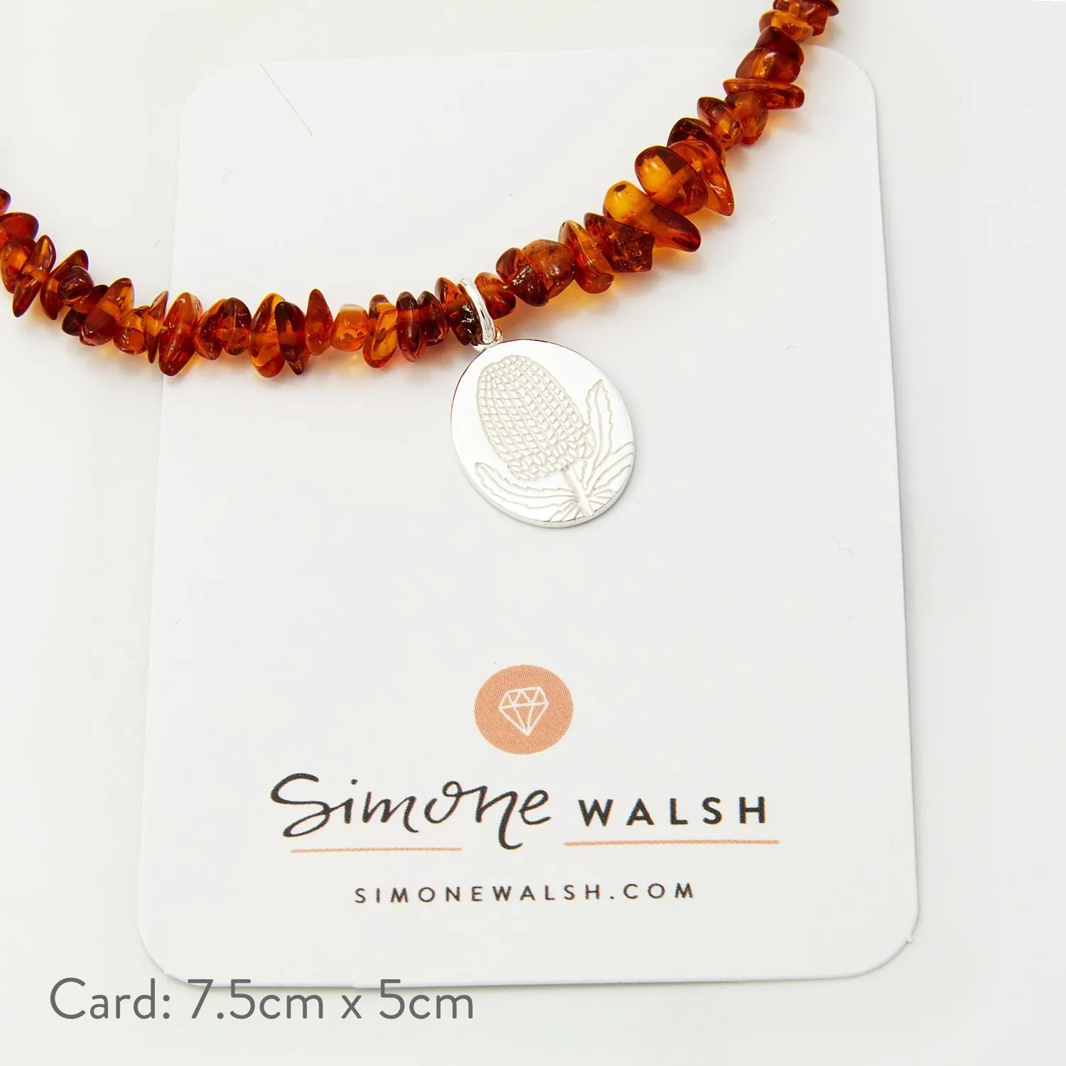 Banksia Oval Pendant on Amber Beaded Necklace