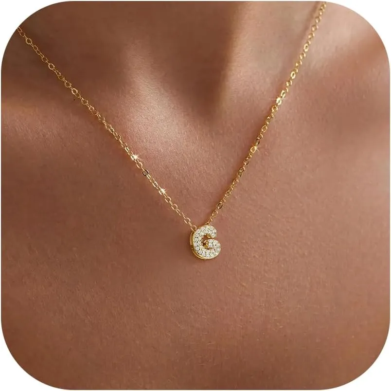 BAYLAY Gold Bubble Letter Necklace for Women Girls - 18K Gold Plated Bubble Letter Necklace Gold Letter Necklace Bubble Initial Necklace Bubble Letter Necklace Gold Jewelry for Women Teen Girls Gifts