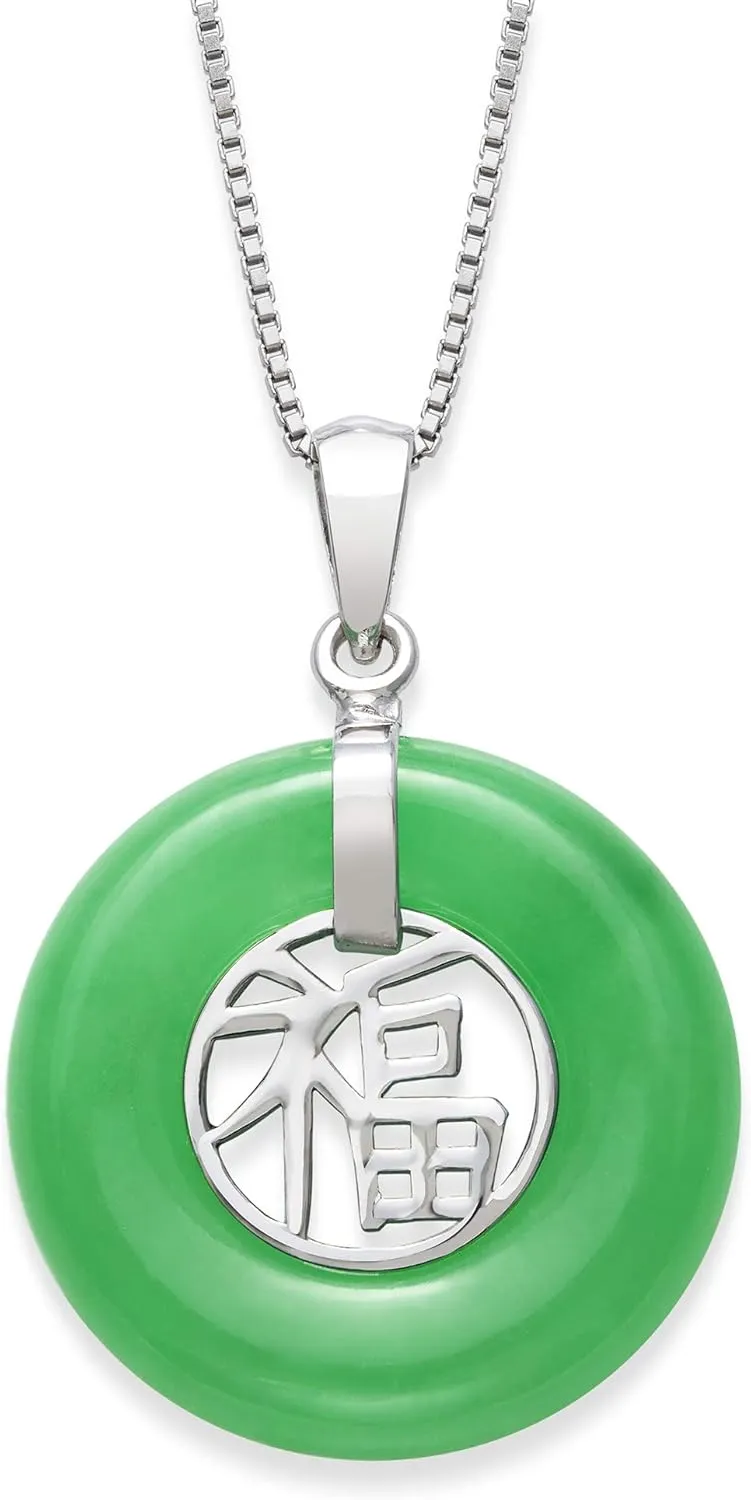 Belacqua Jade Good Luck Pendant Necklace for Women | Sterling Silver 18" Box Chain | Jewelry for Her | Gift Box Included