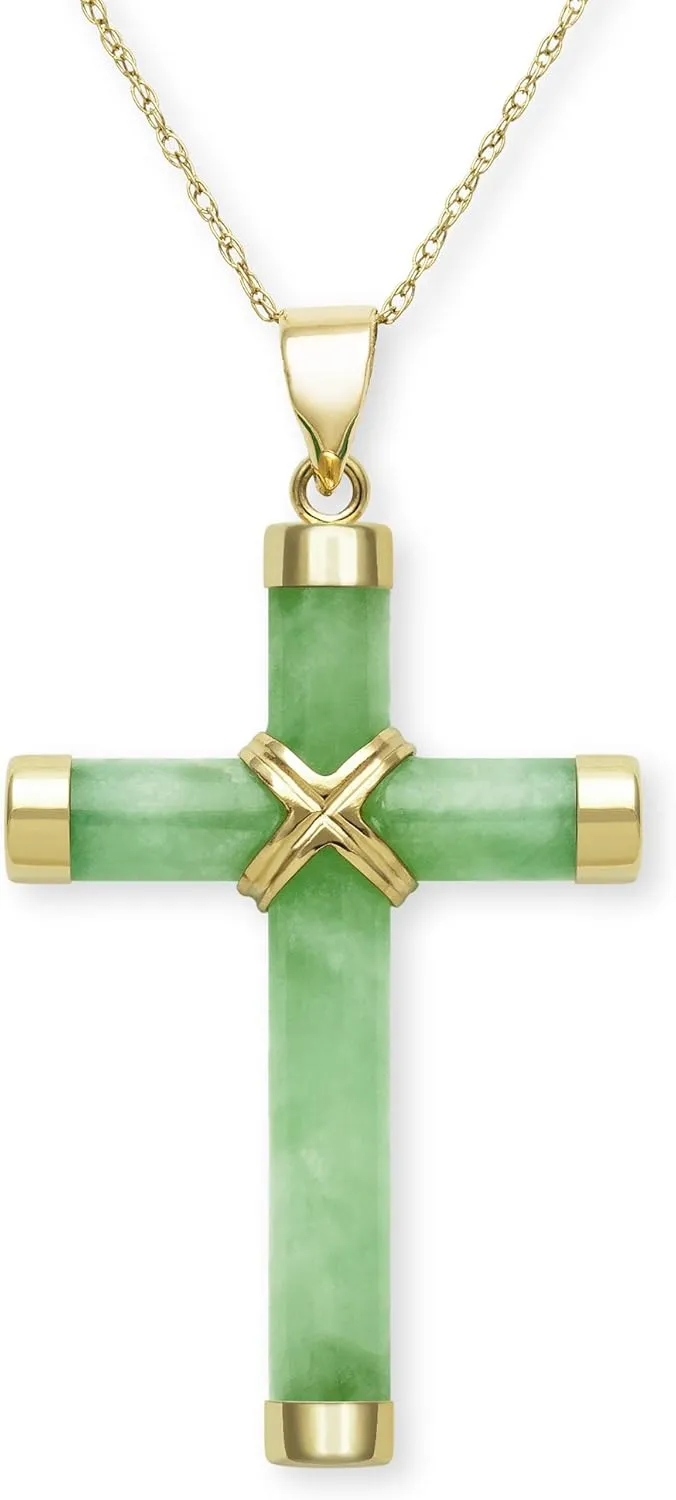 Belacqua Natural Cross Jade Pendant for Women | 14K Gold/Sterling Silver | With Chain/Without Chain| Gift Box Included