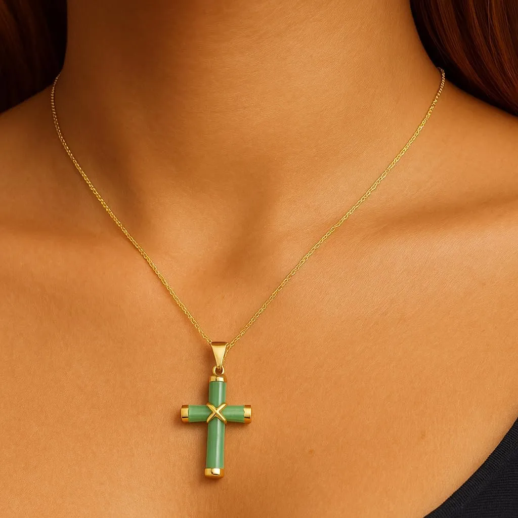 Belacqua Natural Cross Jade Pendant for Women | 14K Gold/Sterling Silver | With Chain/Without Chain| Gift Box Included