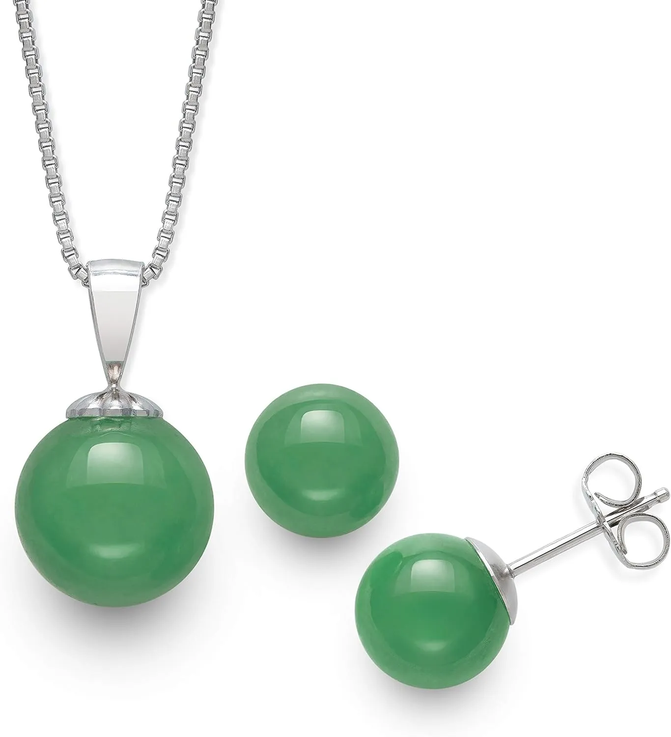 Belacqua Sterling Silver Natural Jade Pendant Necklace Stud Earring Jewelry Set