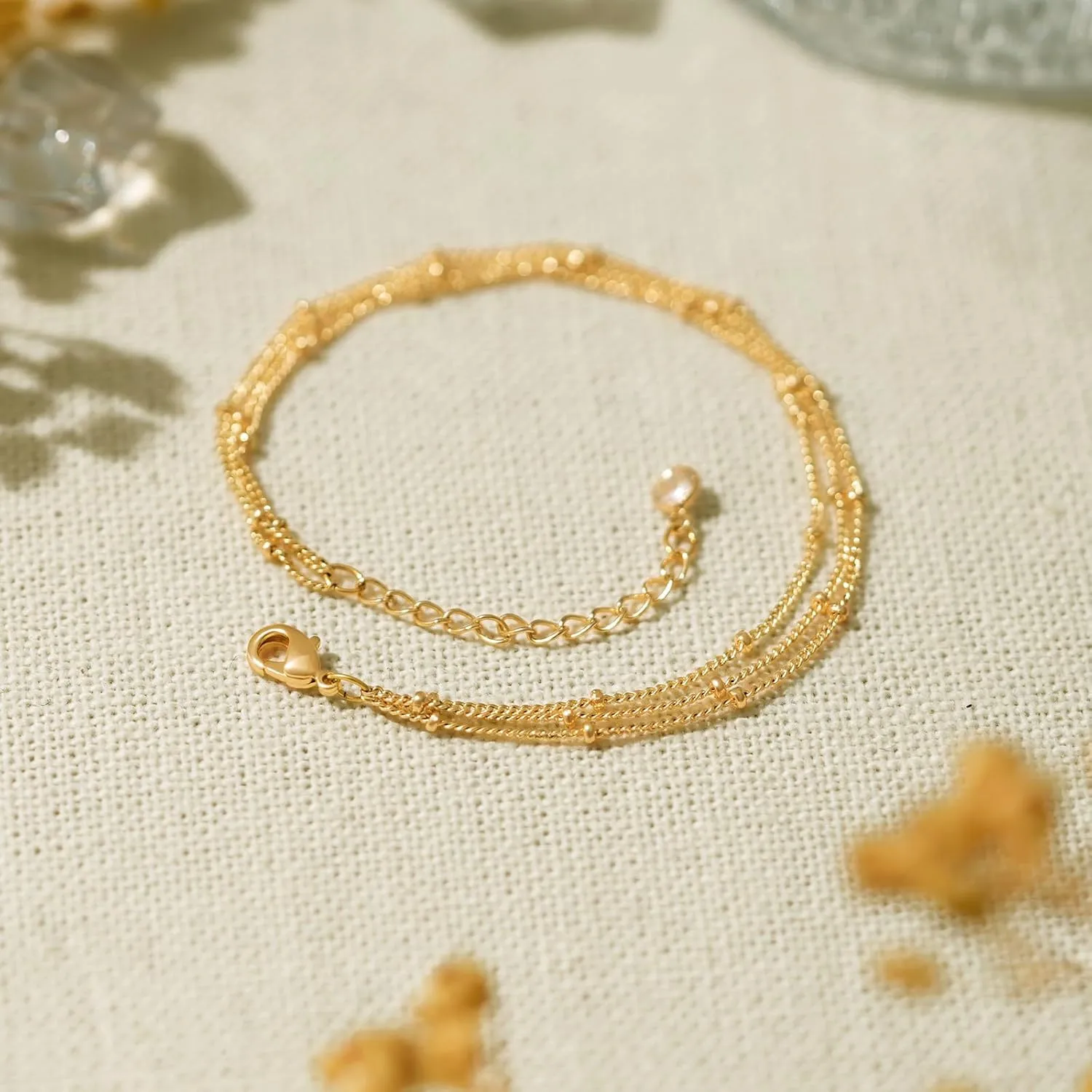 BENEIGE Women Bracelet 14K Gold Plated Paperclip Satellite Bead Ball Oval Cuba Cable Box Chain Daily Charm Layered Link Silver Bracelets Adjustable Jewelry
