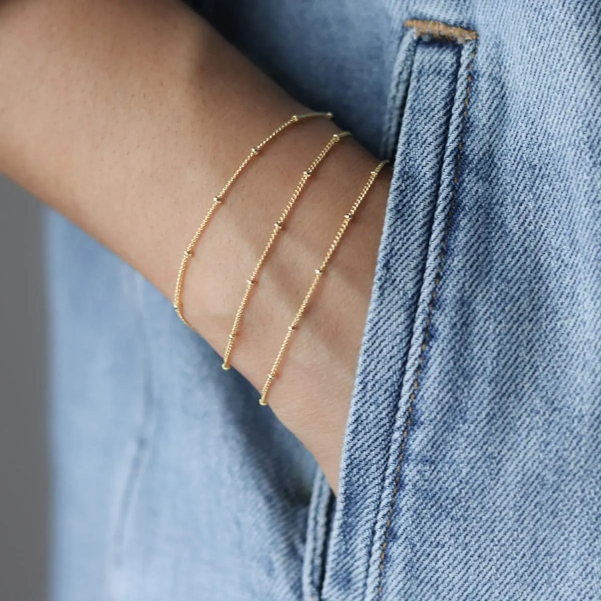 BENEIGE Women Bracelet 14K Gold Plated Paperclip Satellite Bead Ball Oval Cuba Cable Box Chain Daily Charm Layered Link Silver Bracelets Adjustable Jewelry