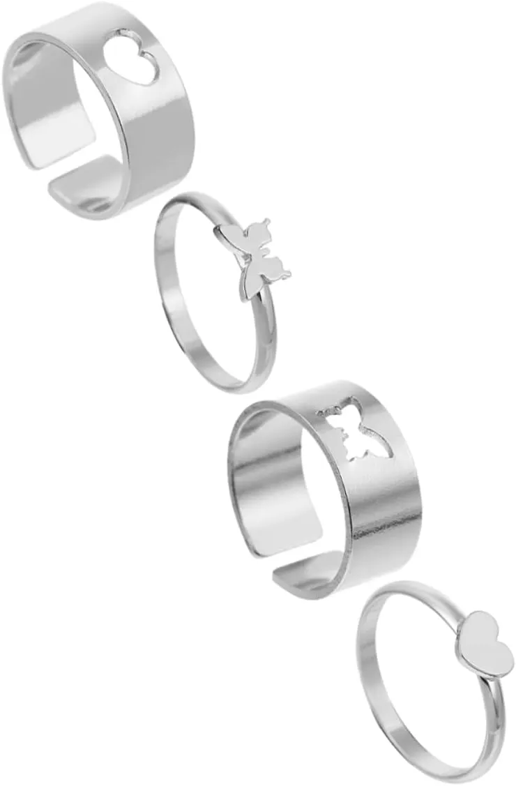 BESTYASH 2 Pairs of Heart Shaped Couples Rings Adjustable Finger Decorations for Engagement Parties