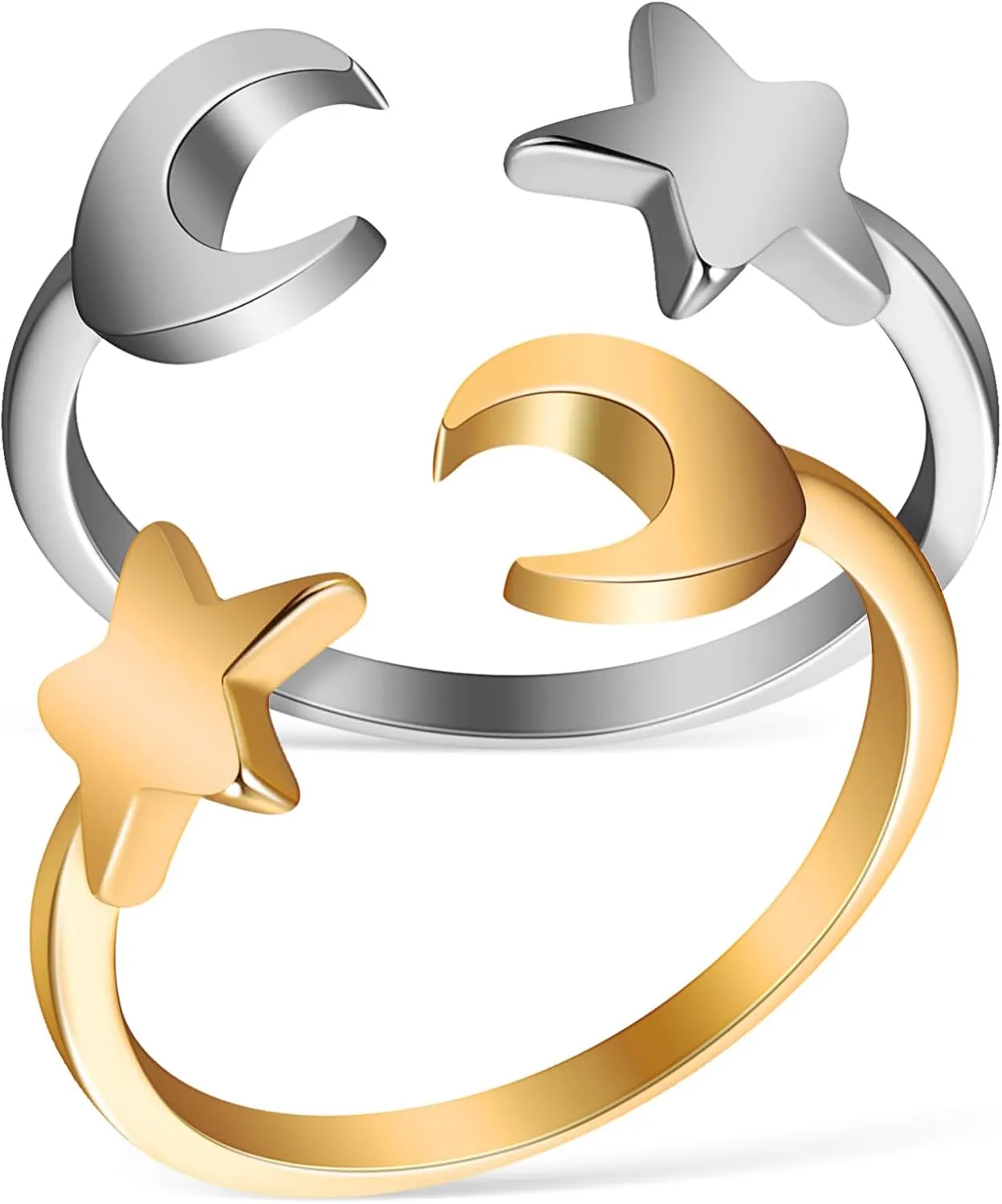BESTYASH 2pcs Star and Moon Open Decorative Finger Jewelry for Women Lightweight Scratch Resistant Eye-catching Statement Design for Any Occasion