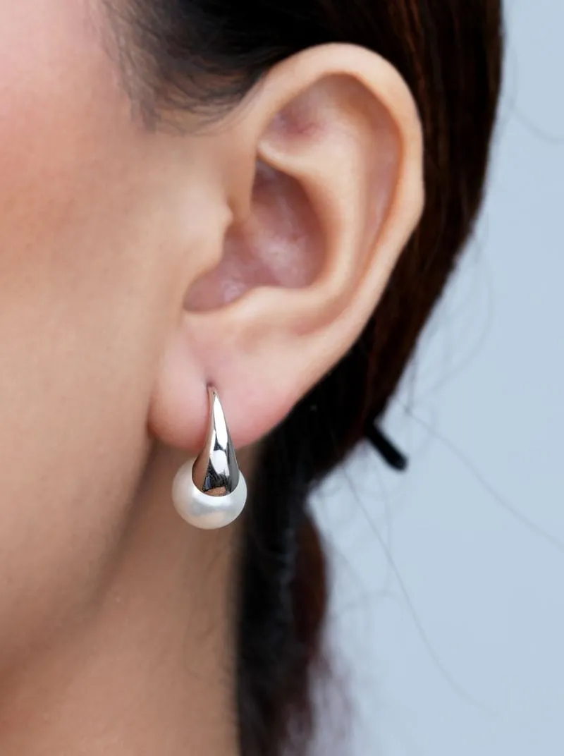 Big Pearl Ear Spike Earrings (Pure Silver)