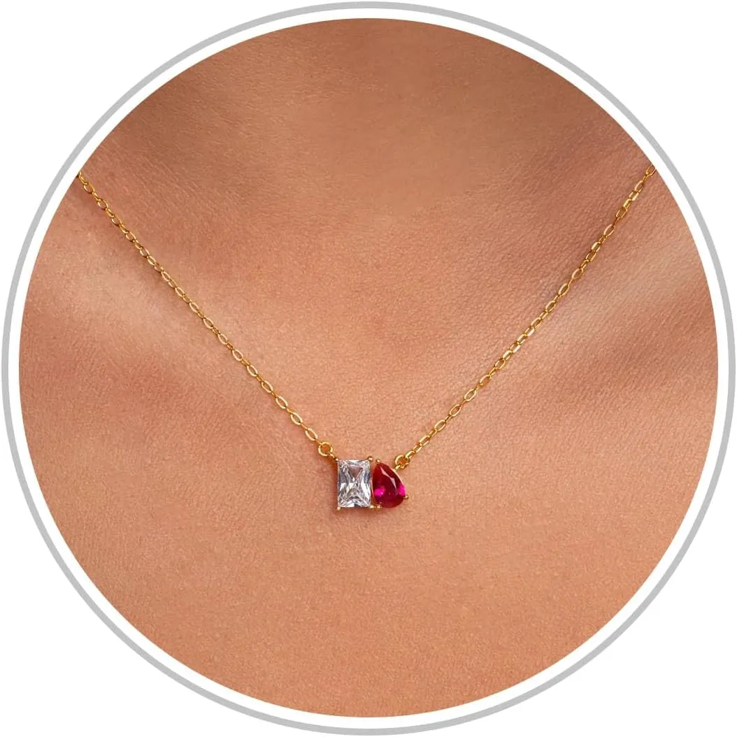 Birthstone Necklace for Women Teen Gifts 14K Gold Plated Necklace with 1-12 Birthstone 16th 18th 21st 30th 50th Birthday Gift for Her Anniversary Friendship Christmas Gifts Jewelry