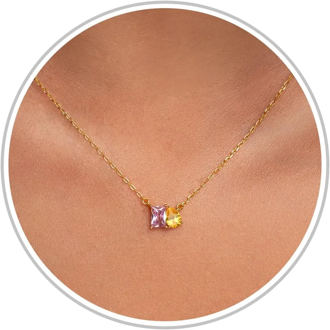 Birthstone Necklace for Women Teen Gifts 14K Gold Plated Necklace with 1-12 Birthstone 16th 18th 21st 30th 50th Birthday Gift for Her Anniversary Friendship Christmas Gifts Jewelry