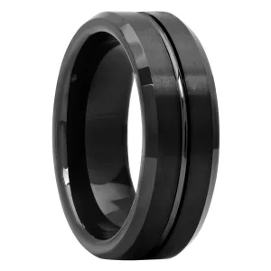 Black Matte Finish Tungsten 8mm Center Groove Wedding Band, 8mm