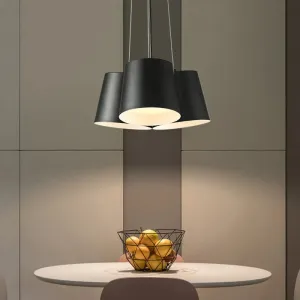 Black Metal LED Drum Chandelier for Modern Bedroom Lighting