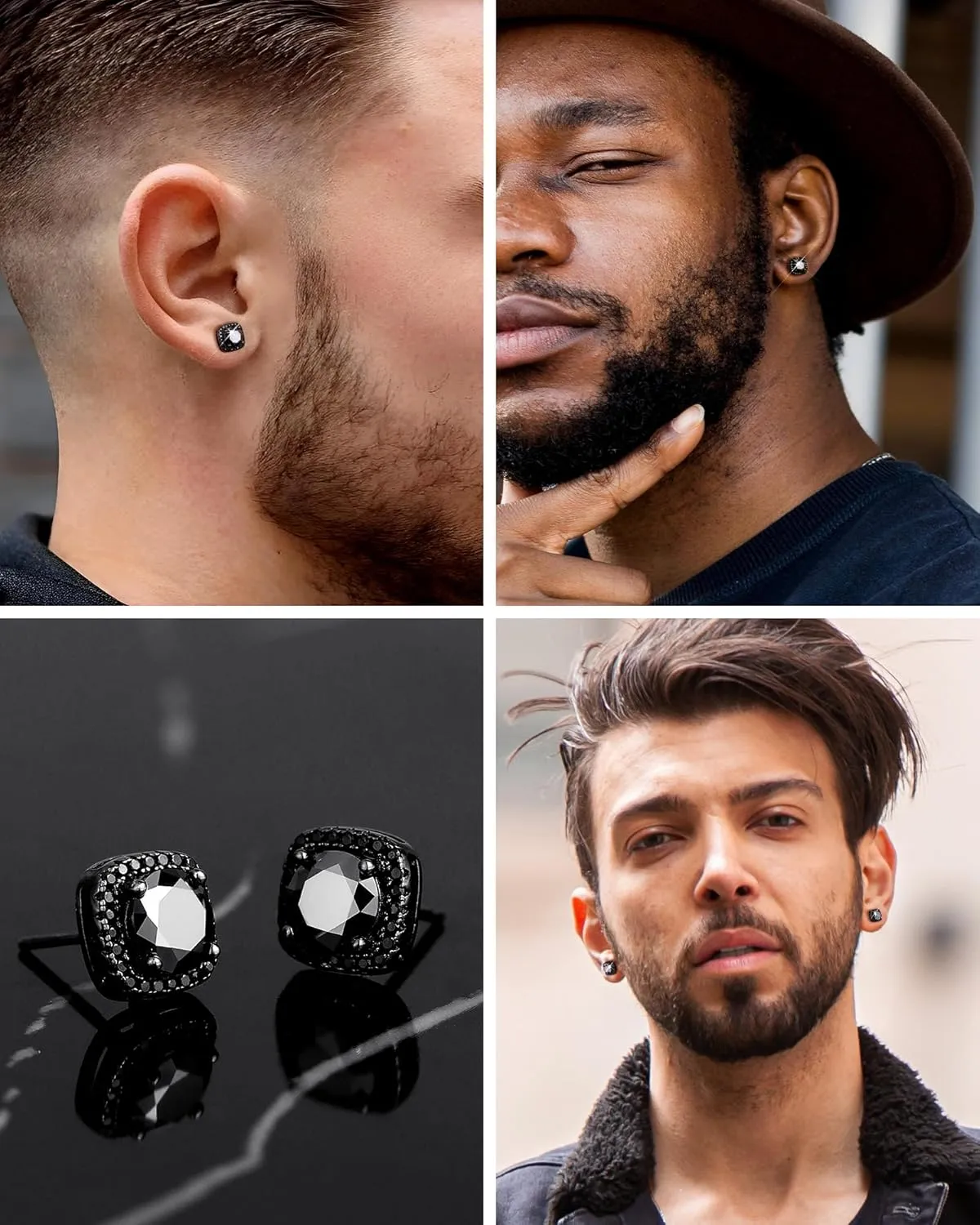 Black Moissanite Stud Earrings for Men Women 2CT Moissanite Studs 925 Sterling Silver Earrings with Certificate of Authenticity Gifts for Men