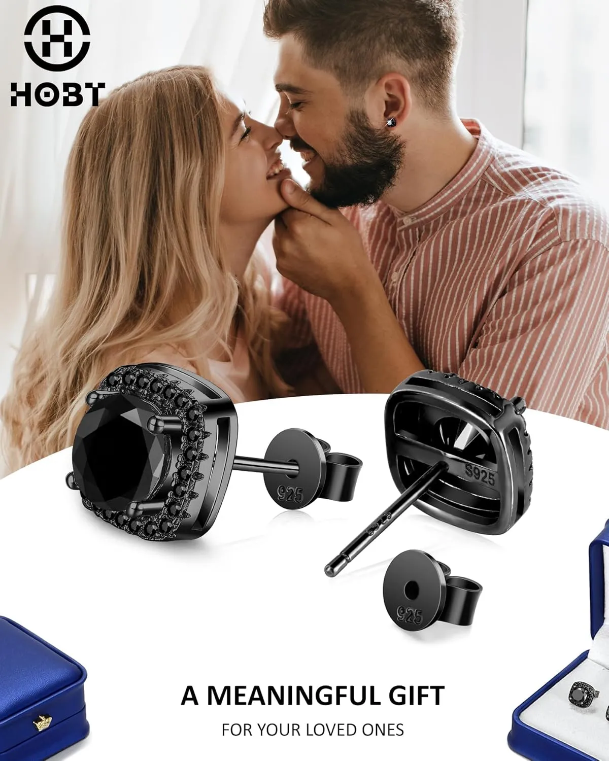 Black Moissanite Stud Earrings for Men Women 2CT Moissanite Studs 925 Sterling Silver Earrings with Certificate of Authenticity Gifts for Men