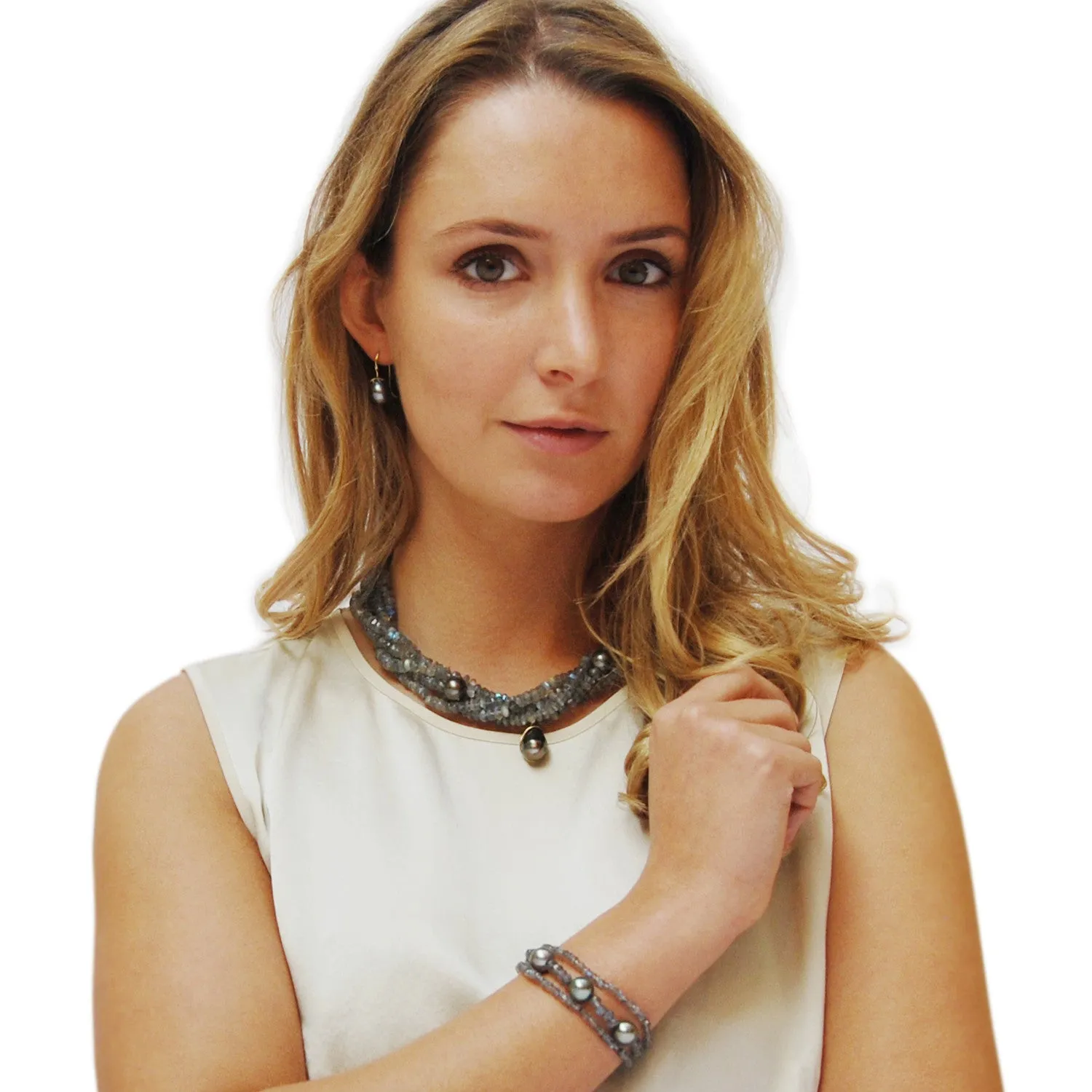 Black Tahitian Pearl & Labradorite Necklace