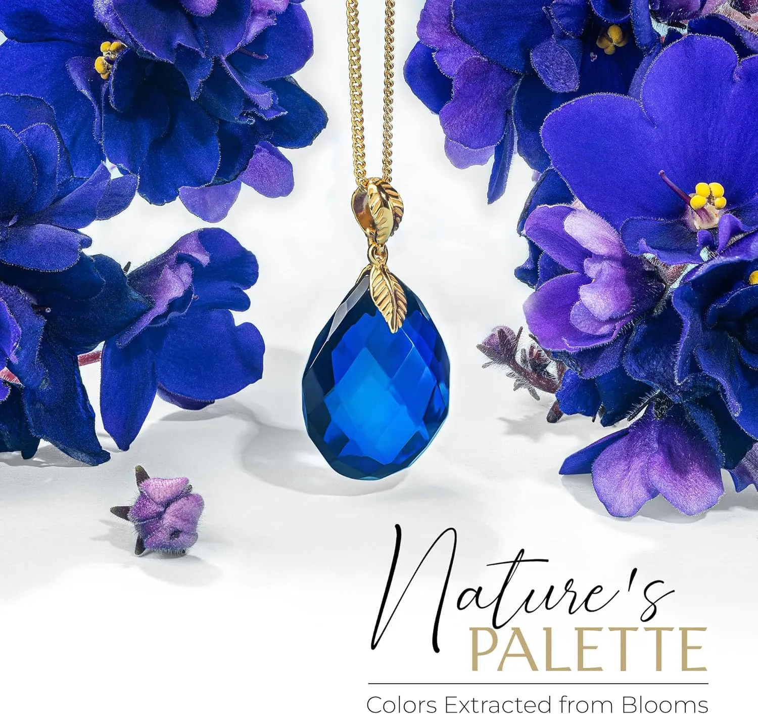 Blue Amber Pendant Necklace for Women, Gold Plated Sterling Silver Chain, Dark Blue Gemstone Drop Pendant, Dainty Ladies Jewelry