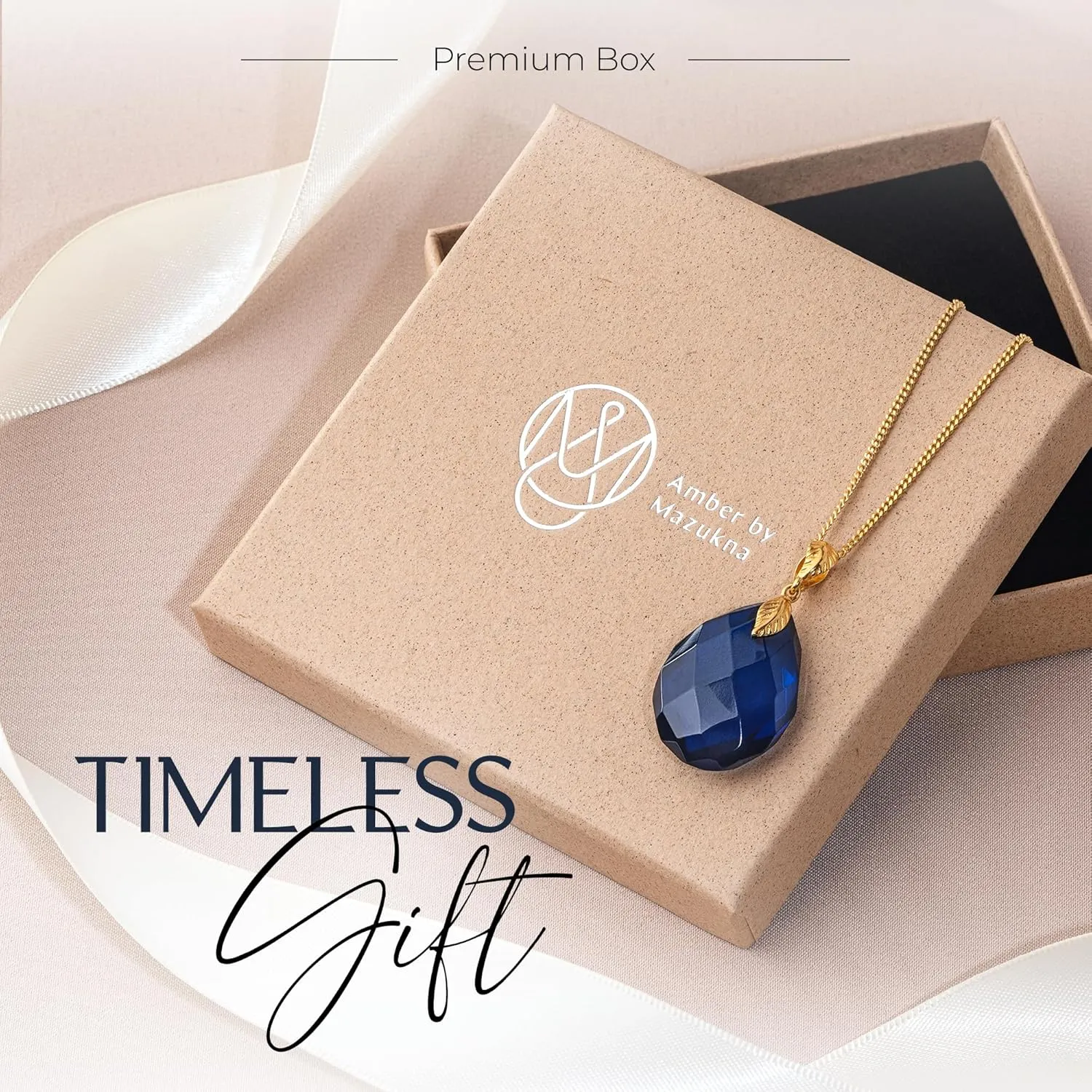 Blue Amber Pendant Necklace for Women, Gold Plated Sterling Silver Chain, Dark Blue Gemstone Drop Pendant, Dainty Ladies Jewelry