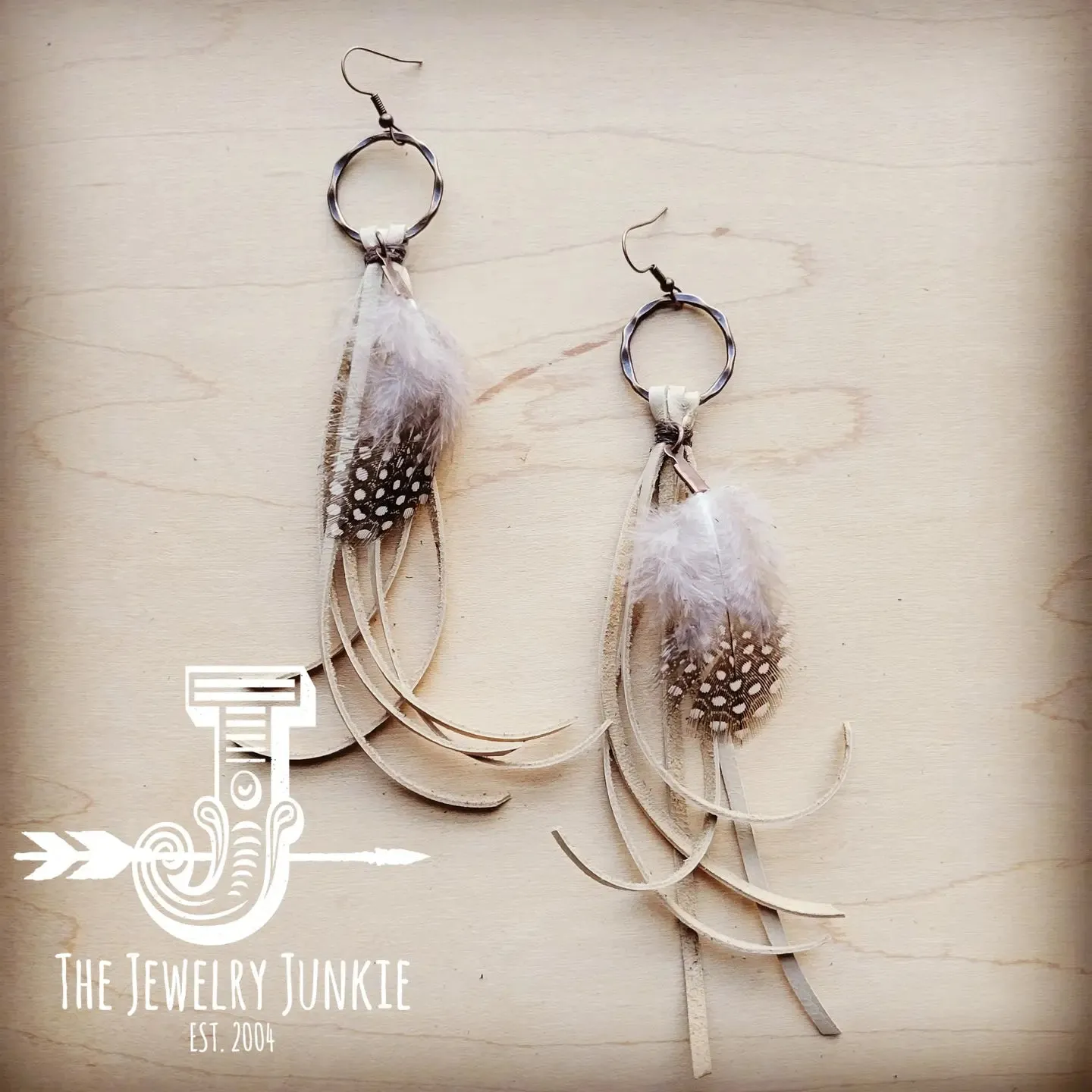 Boho Deer Skin Leather Tassel Earrings with Feather