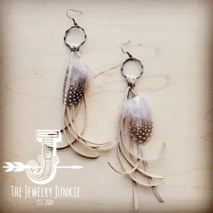 Boho Deer Skin Leather Tassel Earrings with Feather