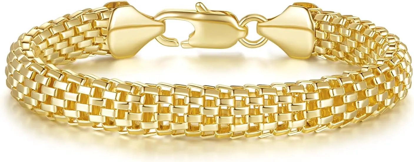 Bracelet 14K Gold Bracelets for Women Non Tarnish Chunky Bracelets Mesh Gold Chain Bracelet 8mm Width Gold Jewelry Gifts for Men Women 7'' 7.5'' 8'' 8.5'' (8.5 inches)