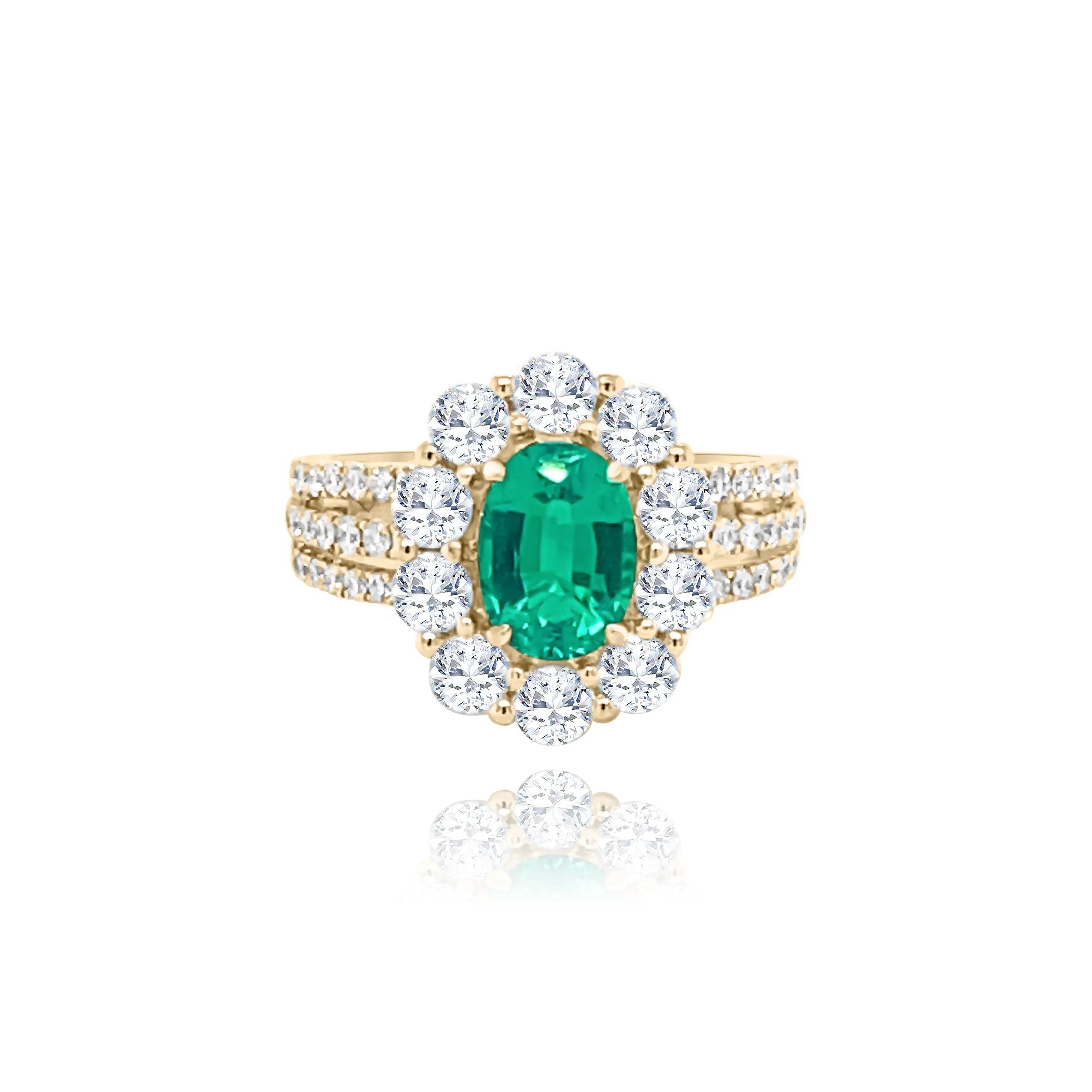 Brilliant cut Diamonds & Oval cut Emerald "Fiji" Ring