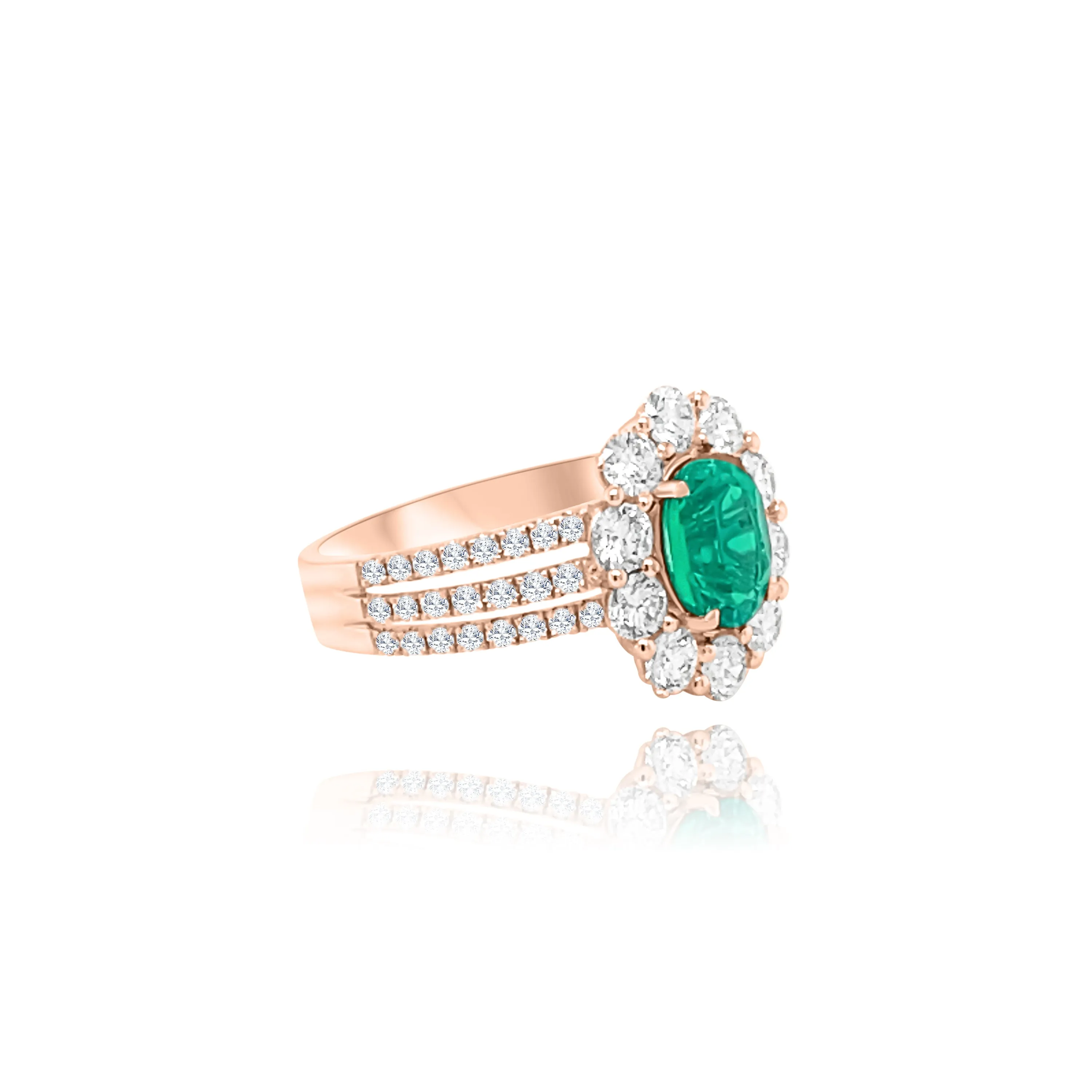 Brilliant cut Diamonds & Oval cut Emerald "Fiji" Ring
