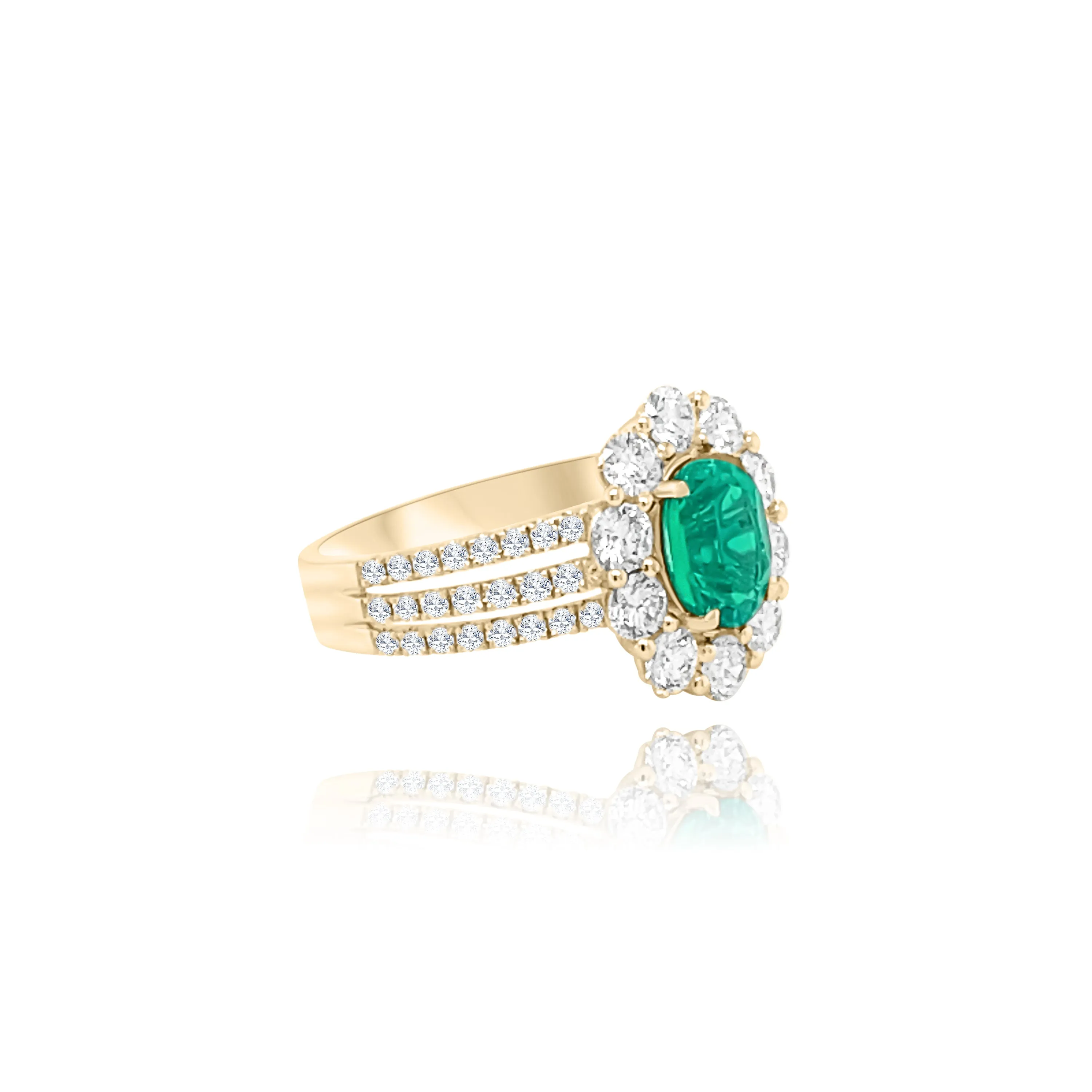 Brilliant cut Diamonds & Oval cut Emerald "Fiji" Ring