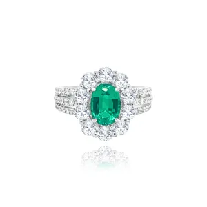 Brilliant cut Diamonds & Oval cut Emerald "Fiji" Ring