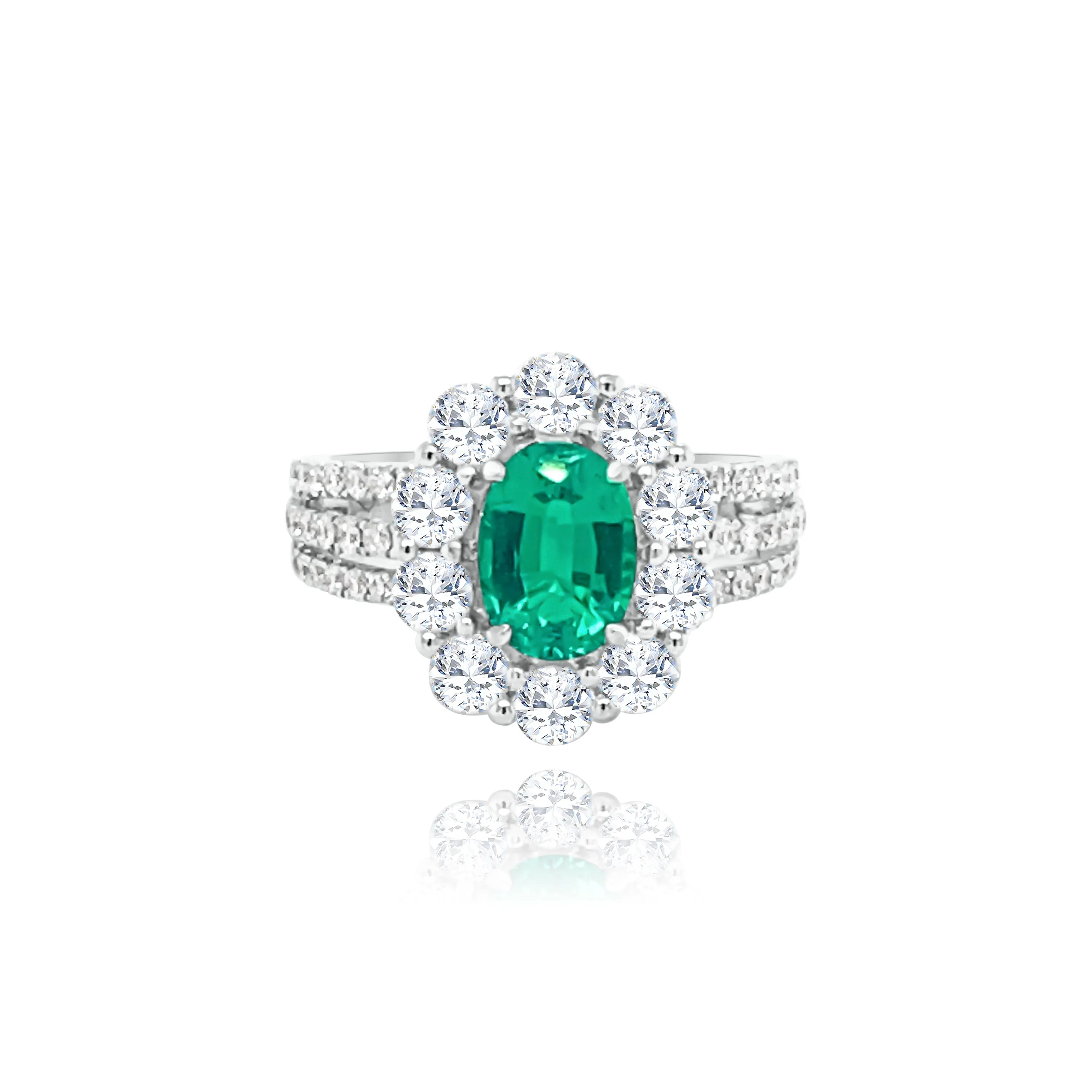 Brilliant cut Diamonds & Oval cut Emerald "Fiji" Ring