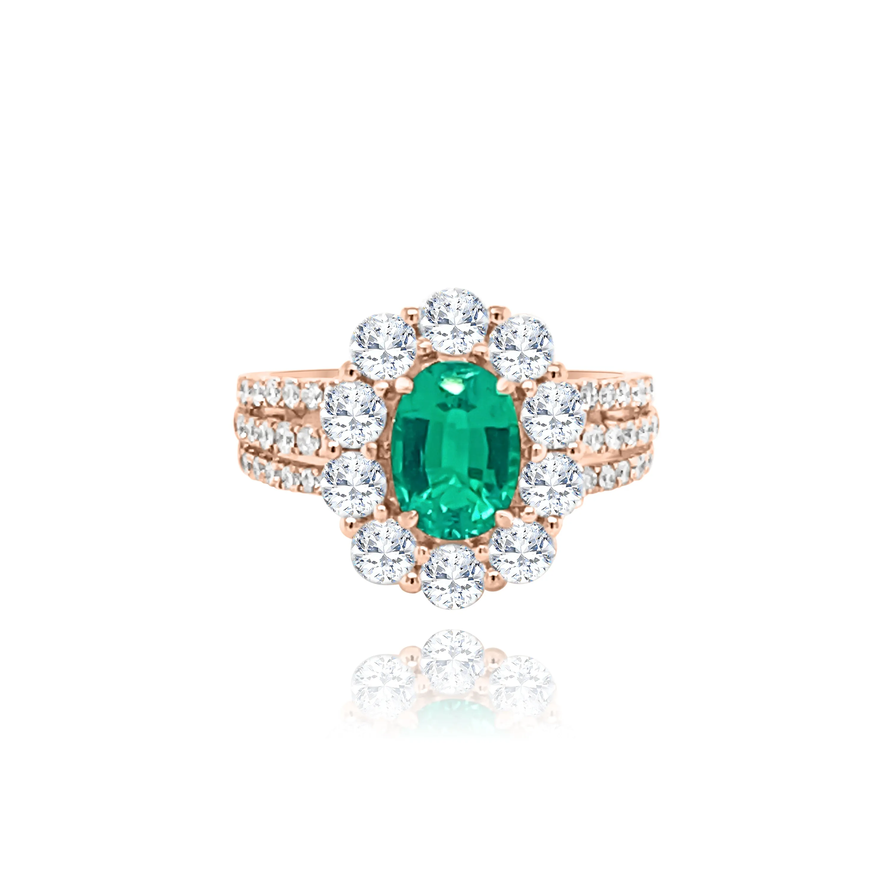 Brilliant cut Diamonds & Oval cut Emerald "Fiji" Ring