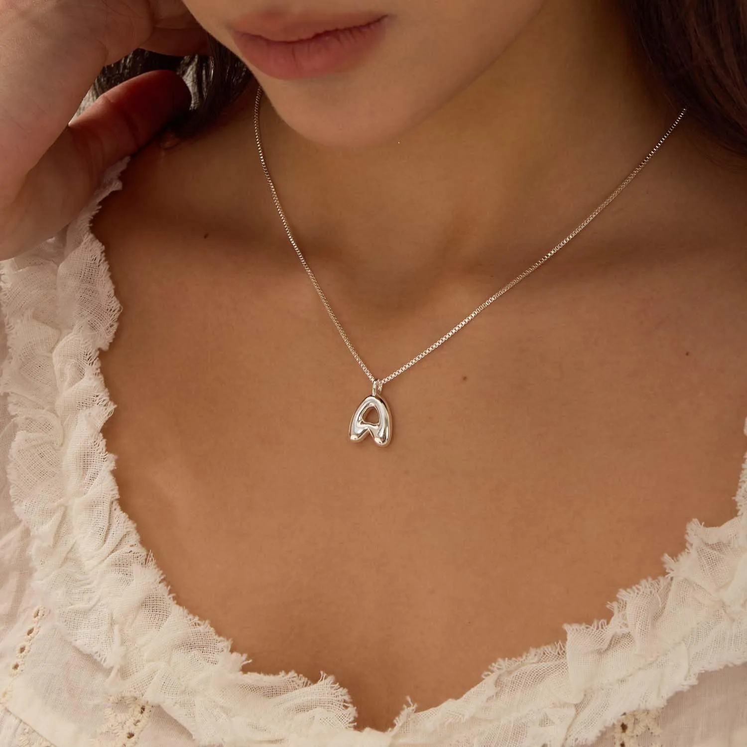 Bubble Gold Silver Letter Necklace Initial Necklaces for Women Trendy 14K Dainty Charm Pendant Name Necklace Personalized Jewelry Gift for Women Teen