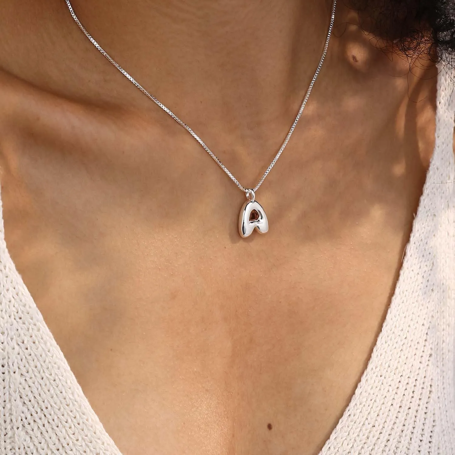 Bubble Gold Silver Letter Necklace Initial Necklaces for Women Trendy 14K Dainty Charm Pendant Name Necklace Personalized Jewelry Gift for Women Teen