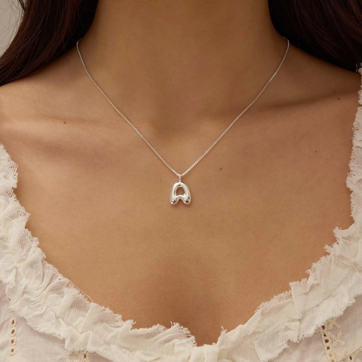 Bubble Gold Silver Letter Necklace Initial Necklaces for Women Trendy 14K Dainty Charm Pendant Name Necklace Personalized Jewelry Gift for Women Teen