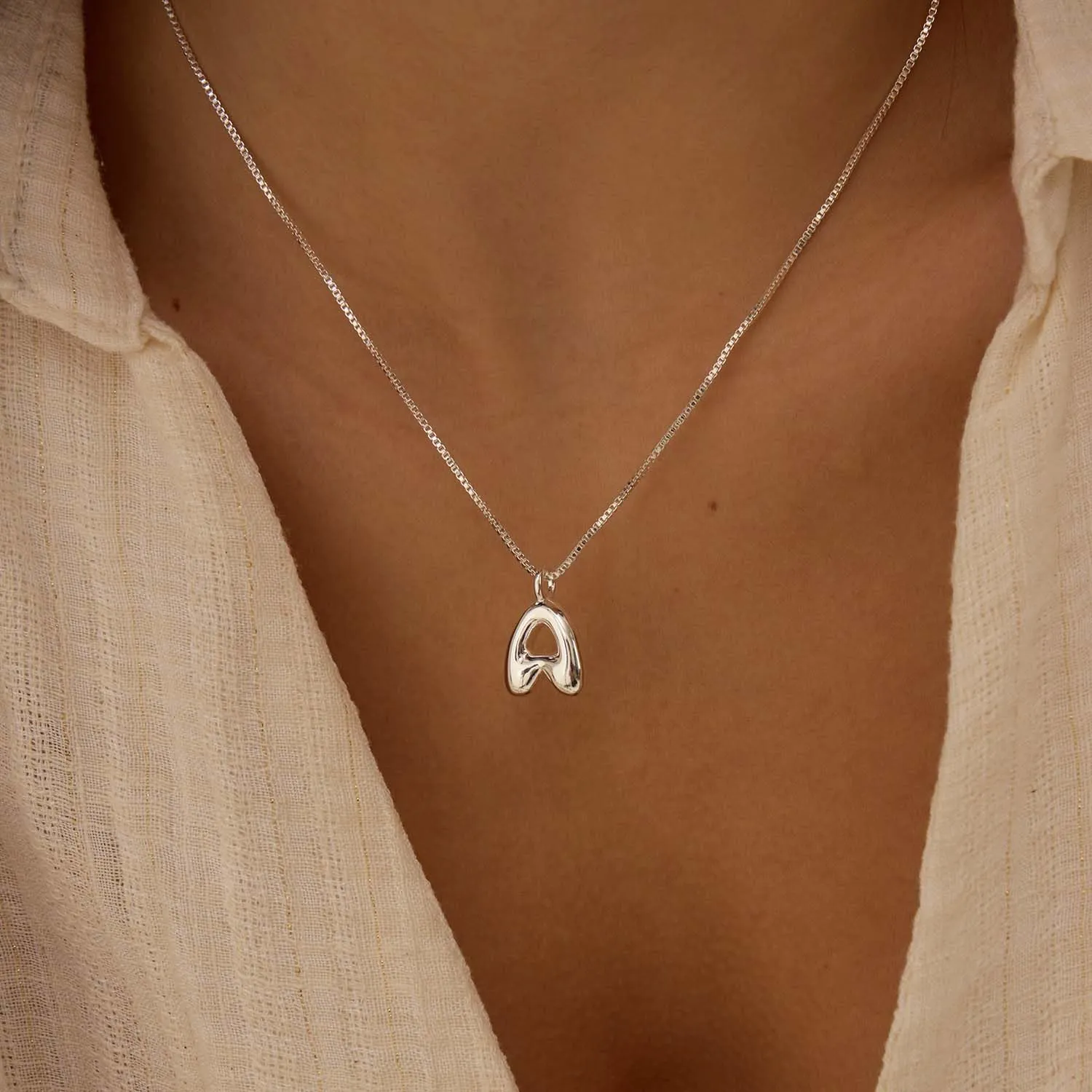Bubble Gold Silver Letter Necklace Initial Necklaces for Women Trendy 14K Dainty Charm Pendant Name Necklace Personalized Jewelry Gift for Women Teen