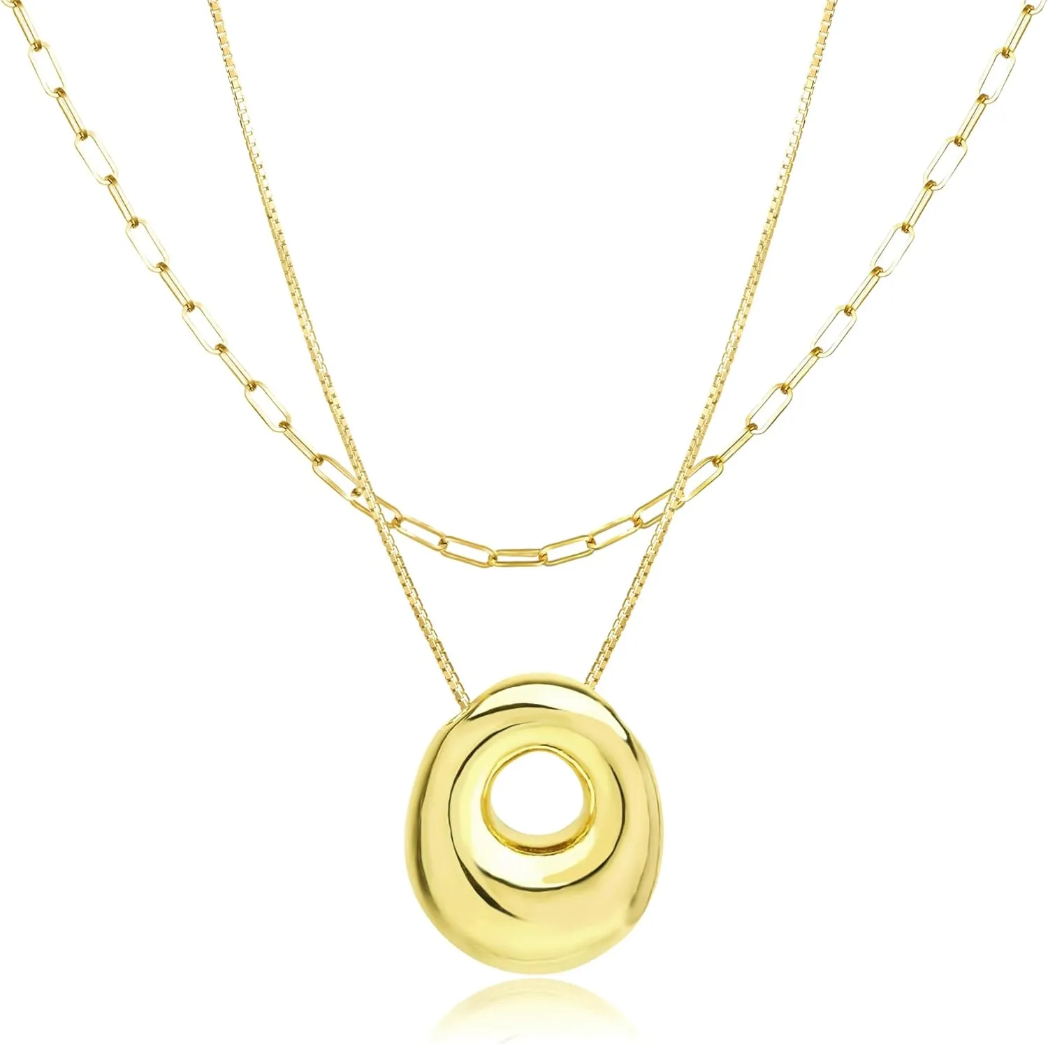 Bubble Letter Necklace Gold for Women,14K Gold Plated Initial Necklaces for Women,Dainty Layered Gold Bubble Letter Necklace Birthday Gifts for Women