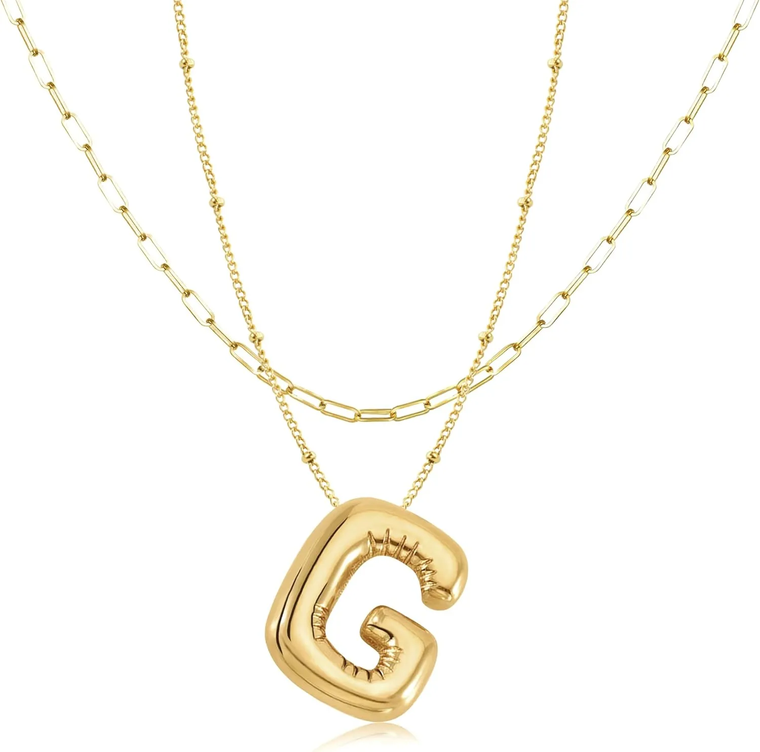 Bubble Letter Necklace Gold for Women,14K Gold Plated Initial Necklaces for Women,Dainty Layered Gold Bubble Letter Necklace Birthday Gifts for Women
