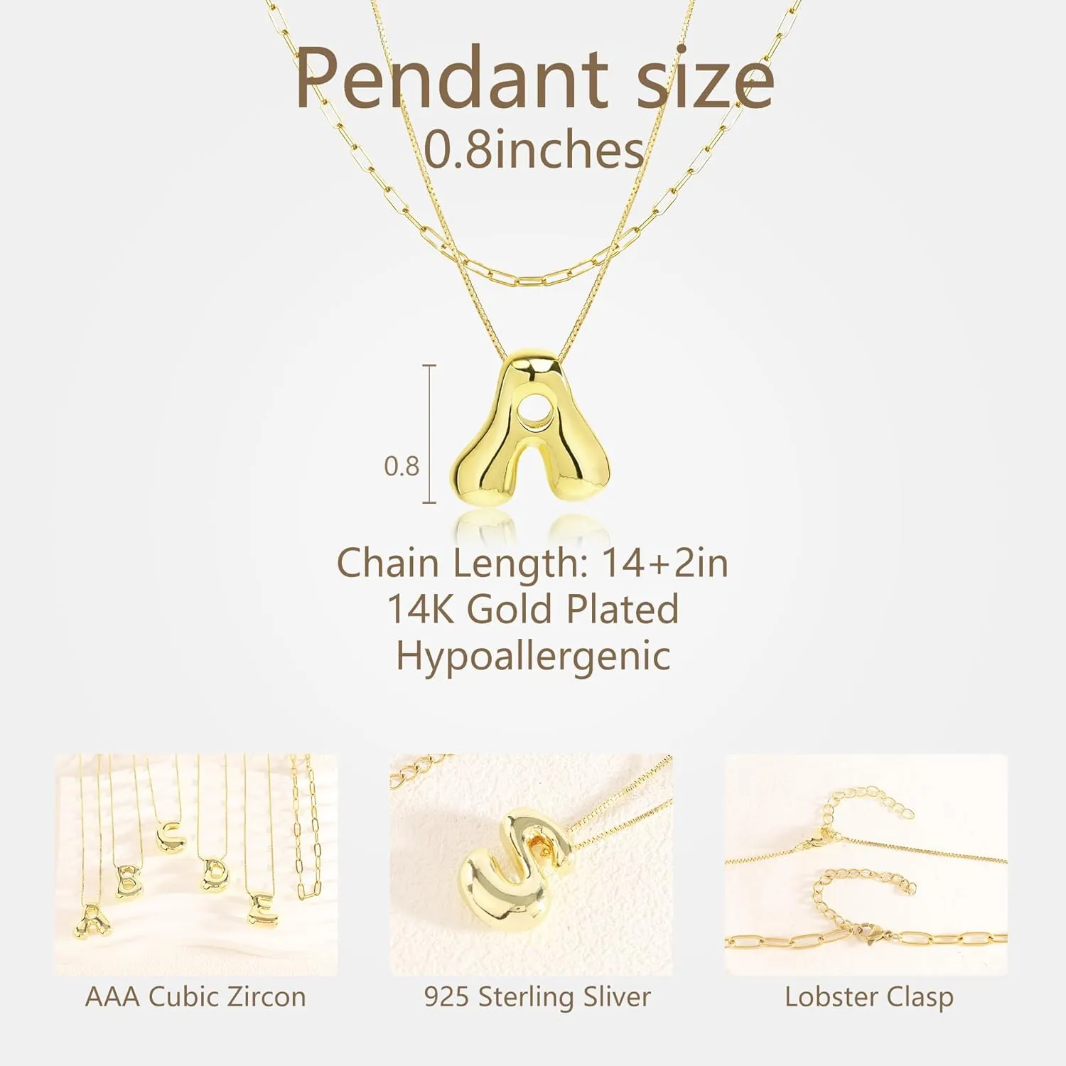 Bubble Letter Necklace Gold for Women,14K Gold Plated Initial Necklaces for Women,Dainty Layered Gold Bubble Letter Necklace Birthday Gifts for Women