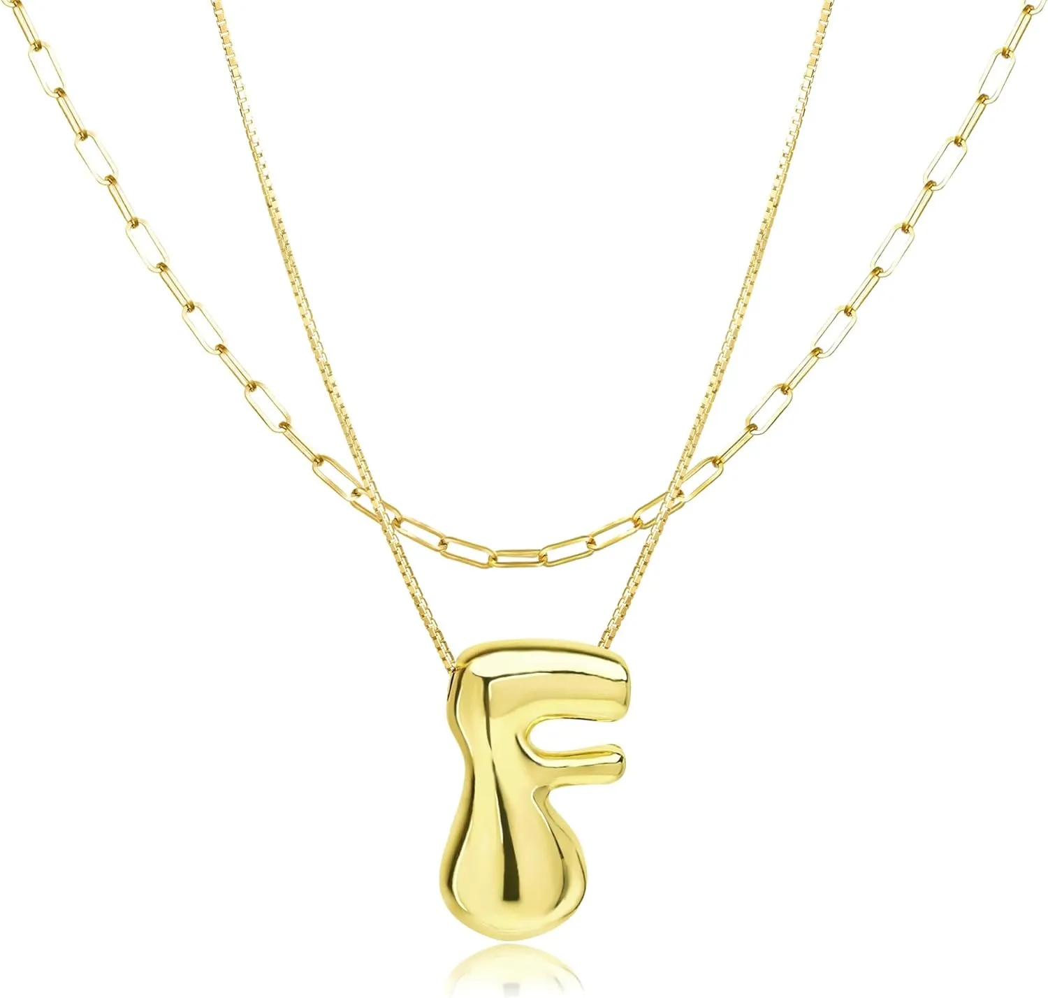 Bubble Letter Necklace Gold for Women,14K Gold Plated Initial Necklaces for Women,Dainty Layered Gold Bubble Letter Necklace Birthday Gifts for Women