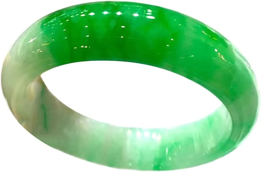 Burma Jade Bangle Bracelet for Women Sun Green Jadeite Bangle Ice Glutinous Bean Jewerly with Certificate Gift Box Mother's Day (Size : 54mm)