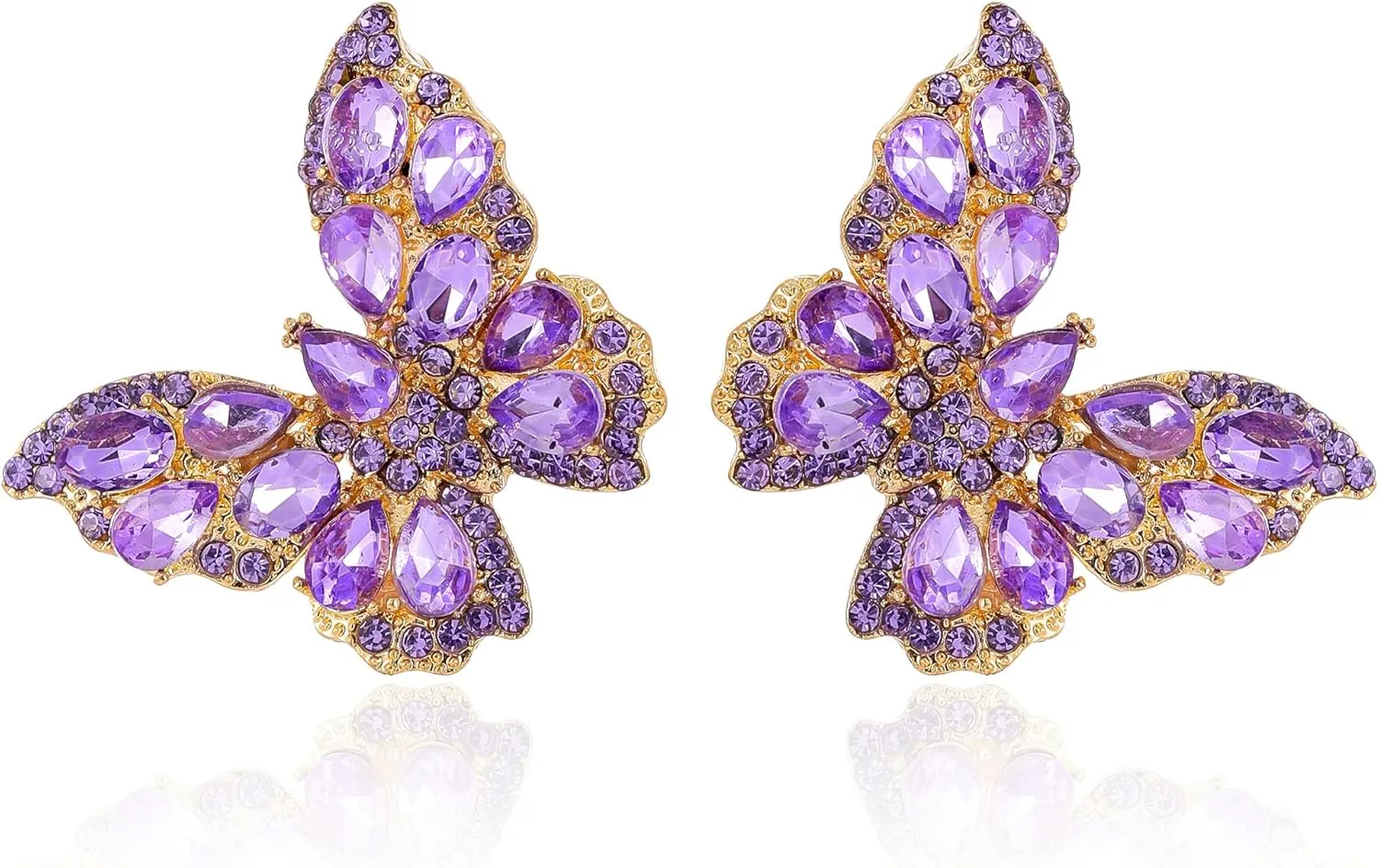 Butterfly Gold Clip on Earrings Statement Rhinestone Crystal Sparkly Clip on Earrings for Women Hypoallergenic Non-Pierced Clip on Dangle Earrings Women Birthday Xmas Valentine's Day Gifts