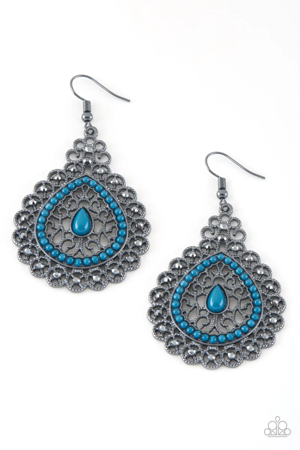 Carnival Courtesan - Blue - Paparazzi Earrings