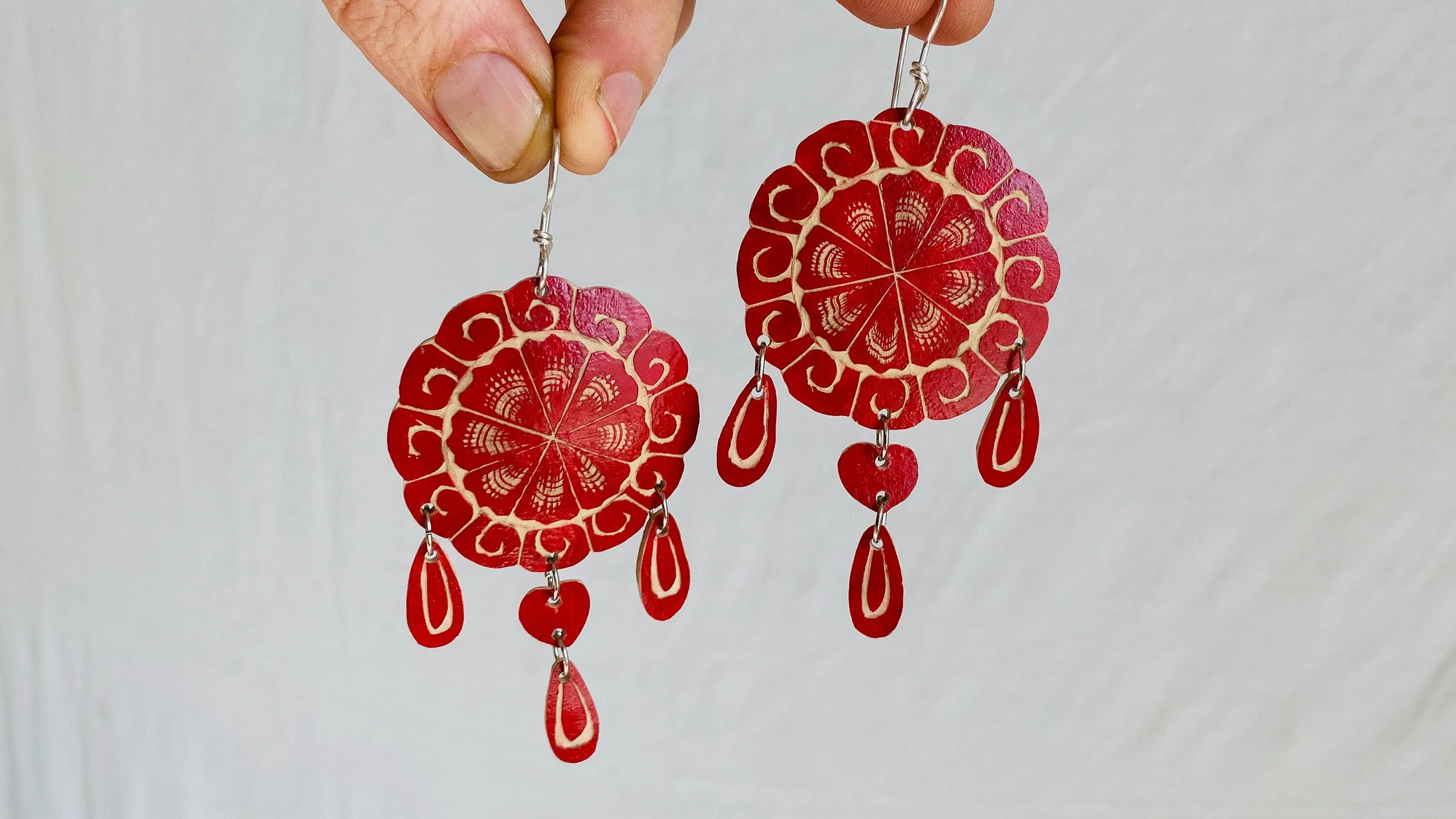 Carved Gourd Earrings. Sterling Silver. Oaxaca, Mexico. 0363
