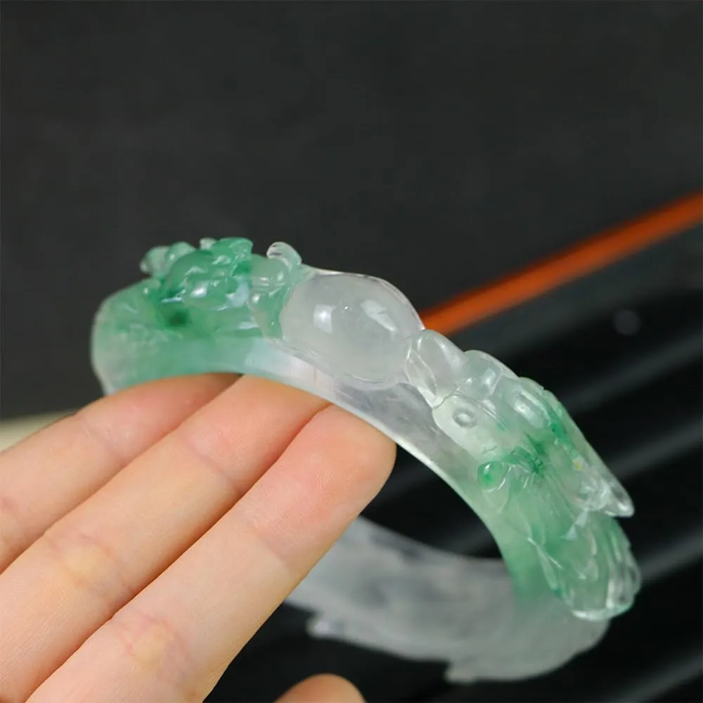 Carved Jade Bracelet Bangle for Women Fashion Unique Design Genuine Stone Jade Bangle Healing Wealth Good Luck Feng Shui Bracelet for Woman Christmas Birthday Gift