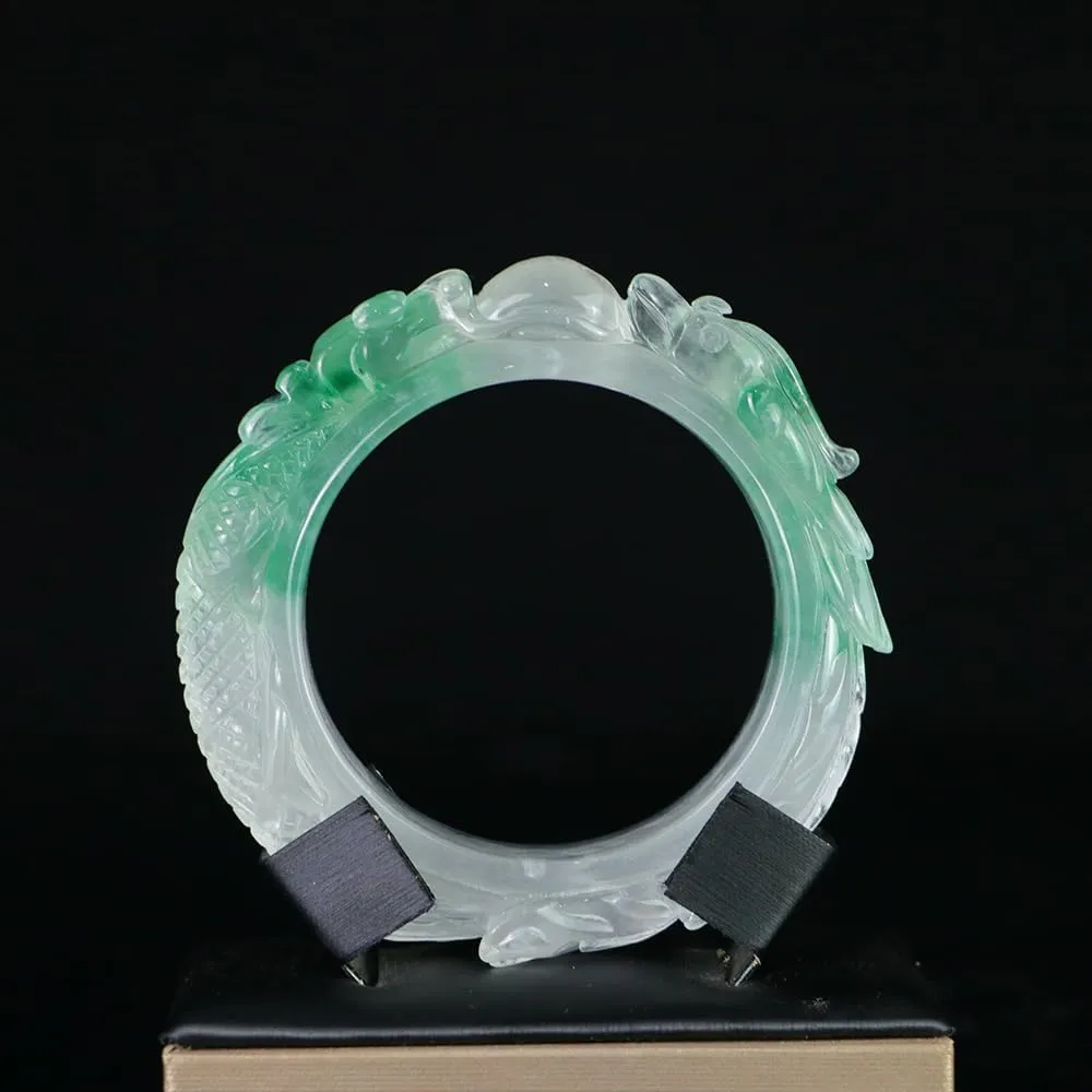Carved Jade Bracelet Bangle for Women Fashion Unique Design Genuine Stone Jade Bangle Healing Wealth Good Luck Feng Shui Bracelet for Woman Christmas Birthday Gift