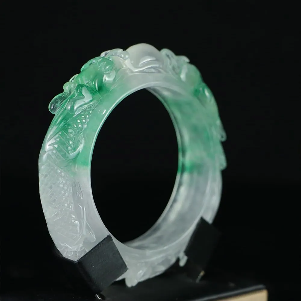 Carved Jade Bracelet Bangle for Women Fashion Unique Design Genuine Stone Jade Bangle Healing Wealth Good Luck Feng Shui Bracelet for Woman Christmas Birthday Gift